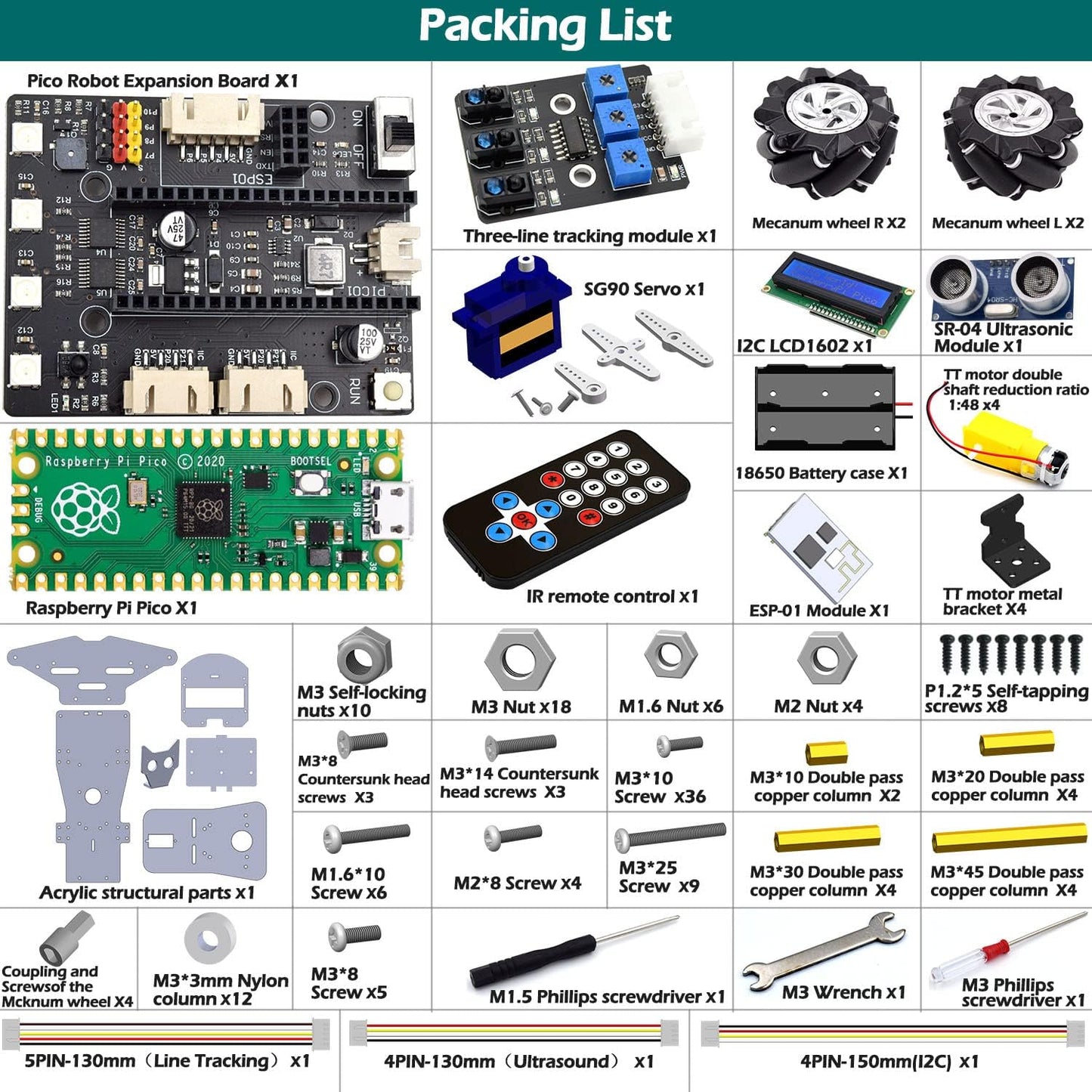 Adeept 4WD Omni-Directional Mecanum Wheels Robotic Car Kit Compatible with Raspberry Pi Pico DIY STEM Remote Controlled Educational Robot Kit with LCD1602 Display and Tutorials