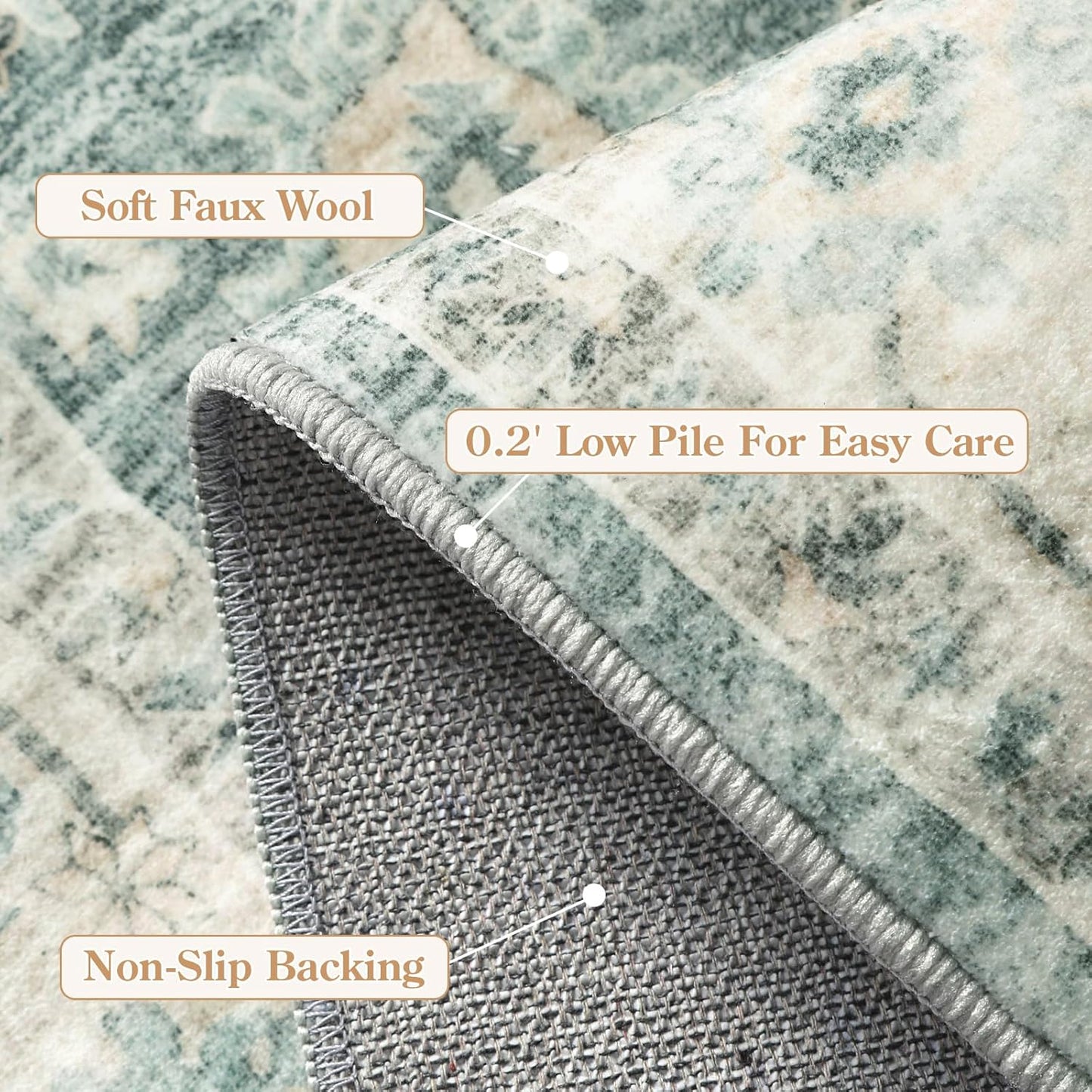 LIVEBOX Washable Area Rug 10x14 Rugs for Living Room Bedroom, Non-Slip Boho Indoor Carpet for Dining Room Office, Low-Pile Farmhouse Soft Carpets for Kids Nursery Playroom, Sage Green