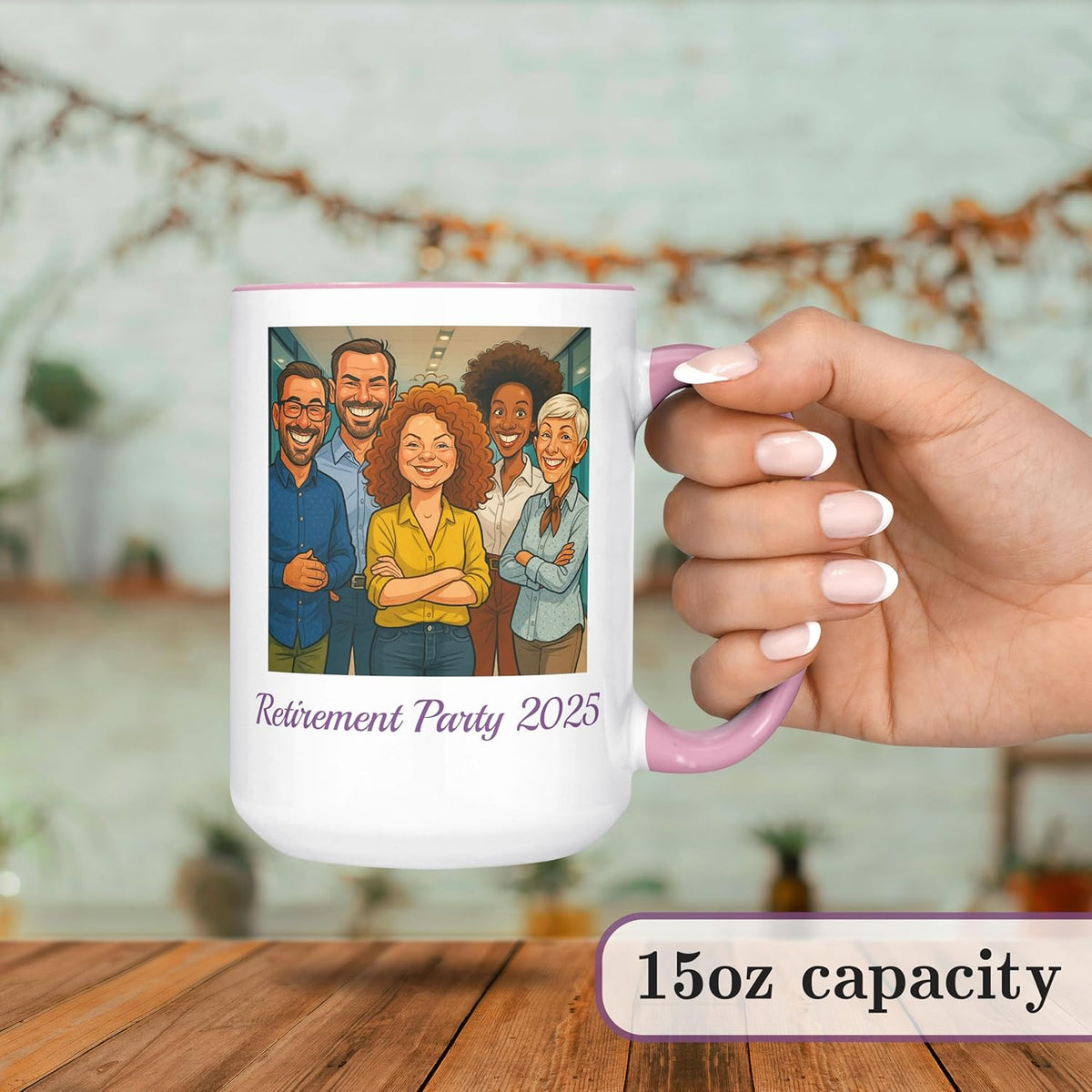 Personalized Coffee Mug, Custom Photo Caricature Gift, Funny Customized Coffee Gift for Men & Women, Custom Mugs with Pictures, Pink 15oz Customized Ceramic Tea Cup