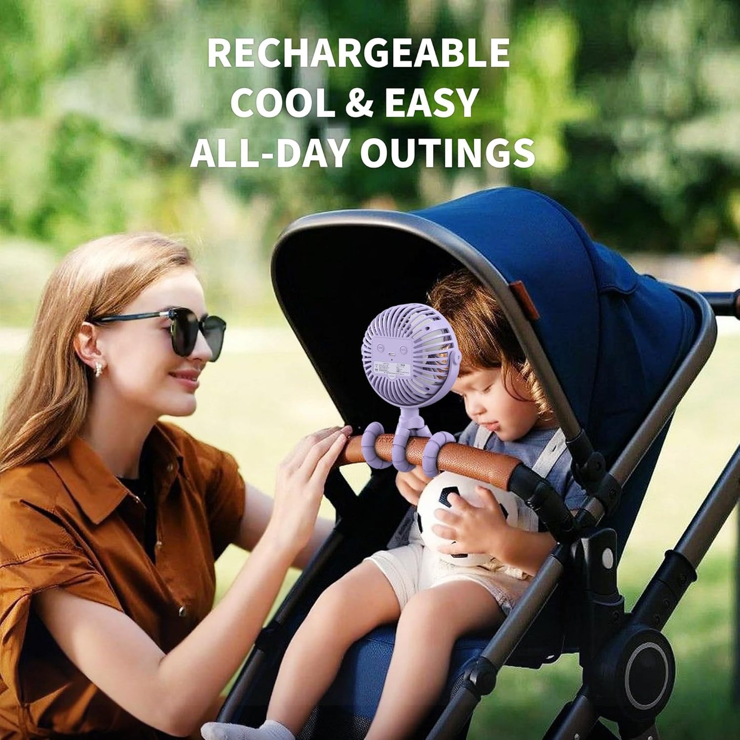 AMACOOL Battery Operated Stroller Fan Flexible Tripod Clip On Fan with 3 Speeds and Rotatable Handheld Personal Fans for Car Seat Crib Bike Treadmill (Purple)