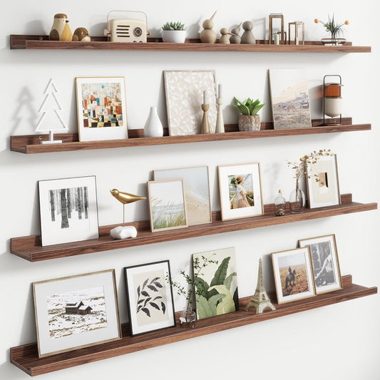 Floating Picture Ledge Shelves for Wall Set of 4, 56 Inch Wall Shelves with Lip Long Large Nursery Book Shelf for Toys Storage Kids Bookshelf Wall Mounted Living Room Bedroom Decor Frames