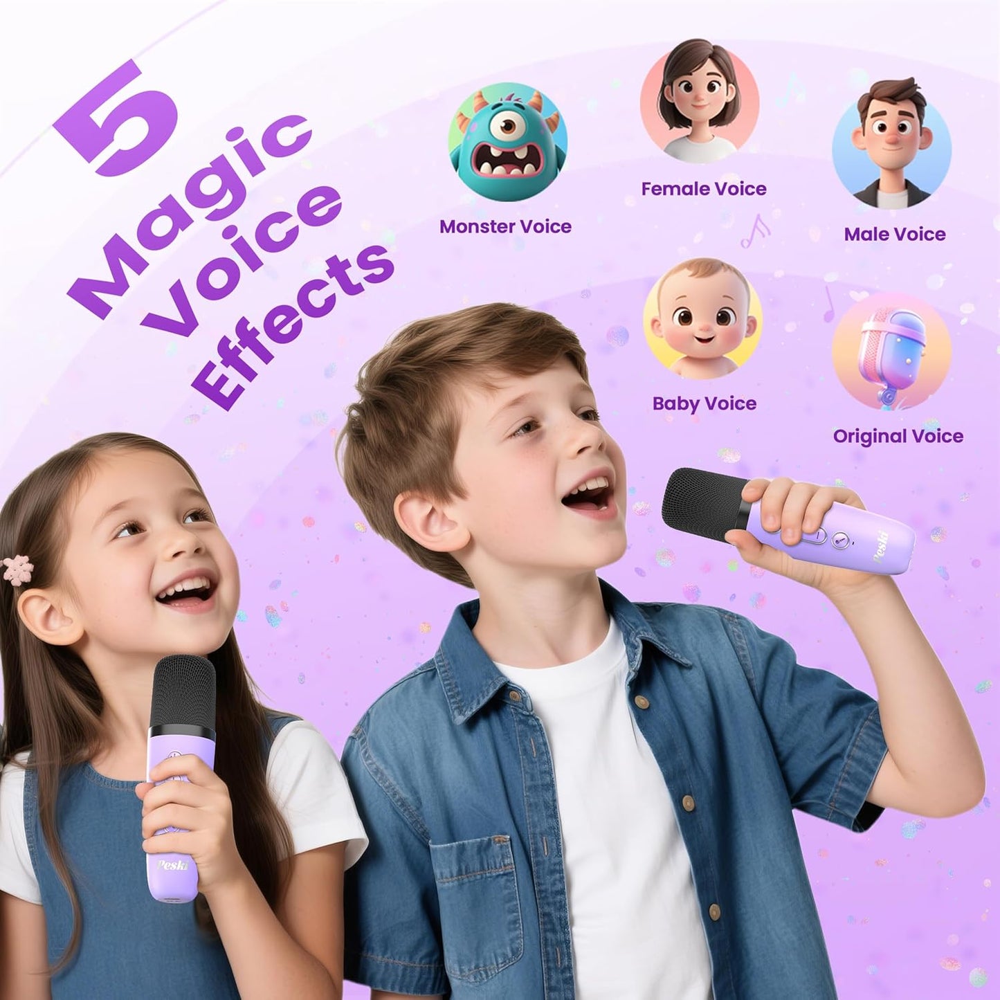 Karaoke Player, Karaoke Machine for Adults, Portable Bluetooth Mini Karaoke Microphone Singing Speaker Player with 2 Wireless Mic, All Smartphones,Birthday, Family,Home Party(Purple)