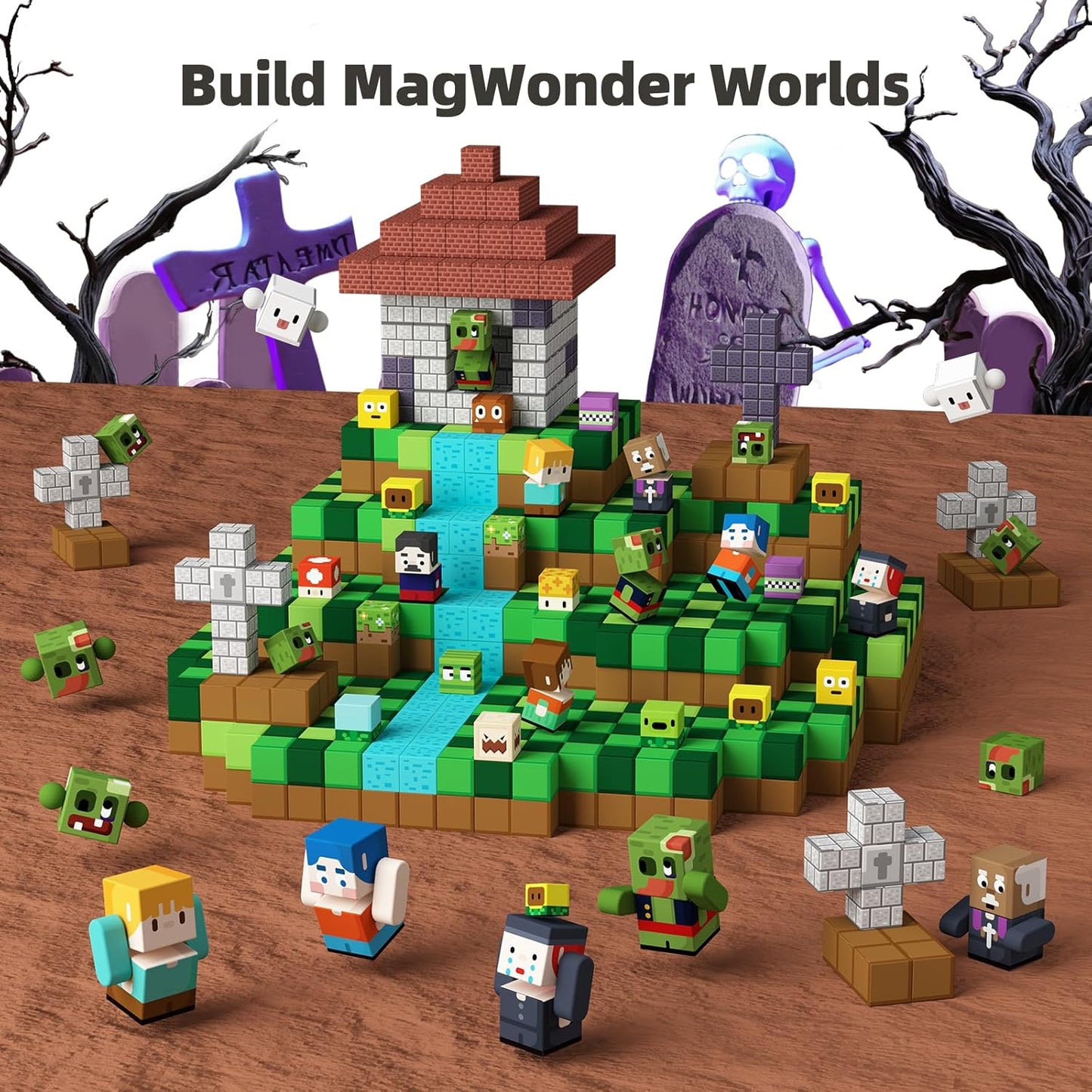 GobiDex 100PCS Magnetic Blocks Game-Based Kid Building Toys for Boys Girls 3+, Build MagWonder World with Zomblock Magnets Cubes, Upgraded STEM Game Sensory Gift for Birthday
