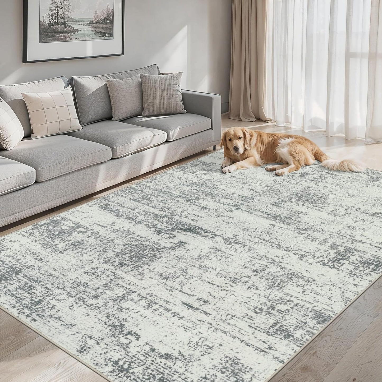 Area Rugs Living Room Rug - 5x7 Washable Modern Abstract Soft Neutral Non-Slip Carpet Large Indoor Floor Stain Resistant Thin Carpets for Bedroom Dining Room Farmhouse Nursery Home Office Grey
