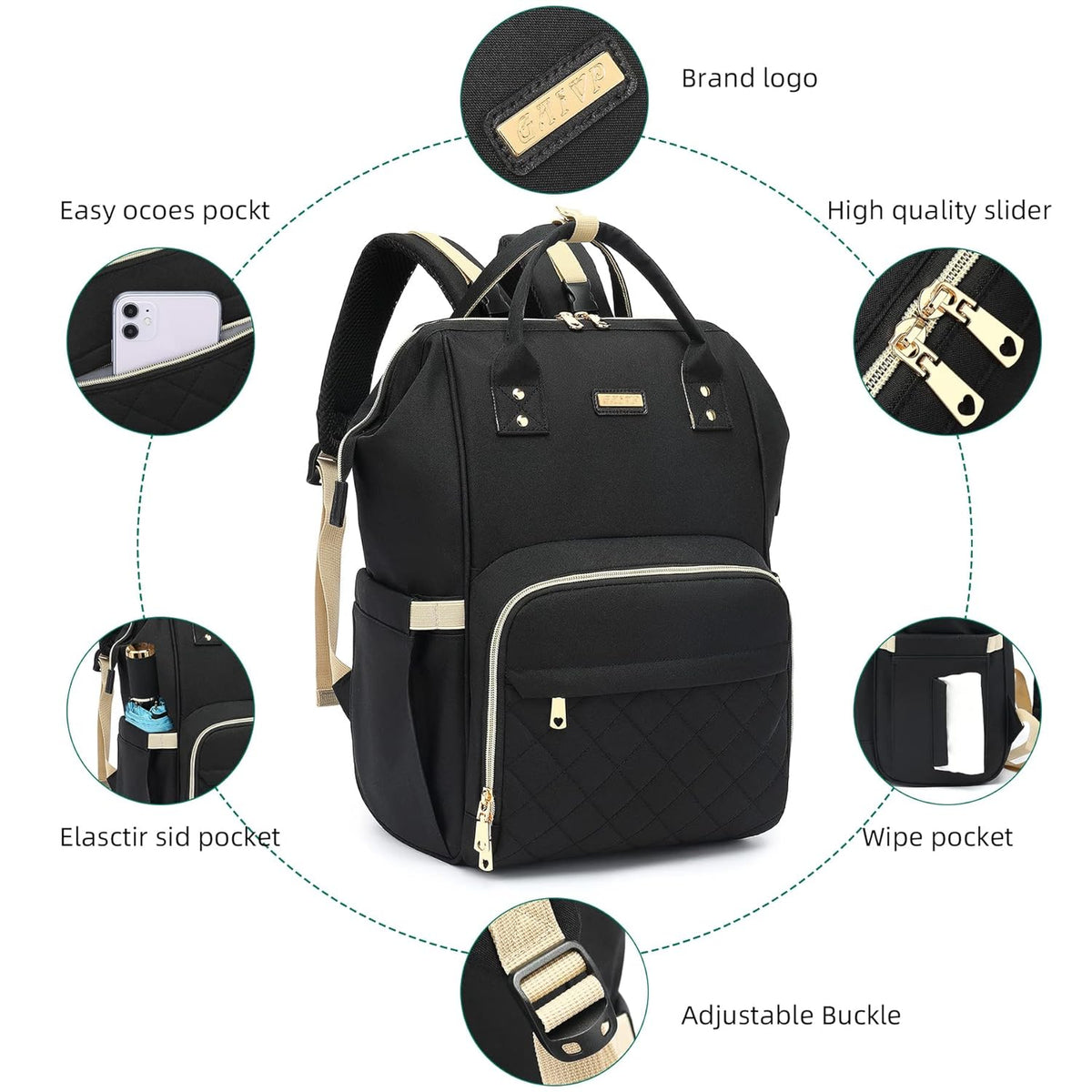 Diaper Bag Backpack, Diaper Bags for Baby Girls Boys, Baby Bags for Moms Dads, Nappy Changing Bag with Insulated Pockets,Multi-functional Waterproof Backpack with Stroller straps-Black