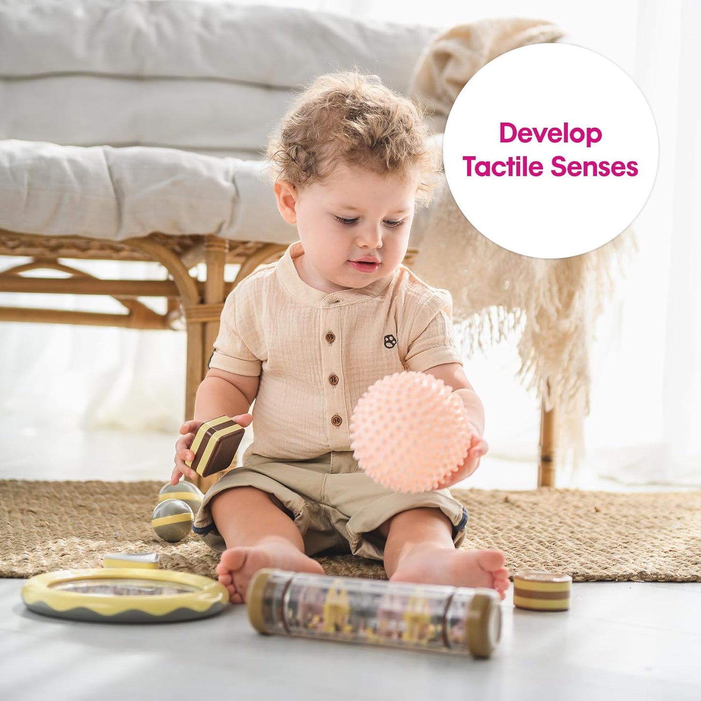 Edushape Sensory Balls for Baby - 4” Trendy Color Baby Balls That Help Enhance Gross Motor Skills for Kids Aged 6 Months and Up - Pack of 4 Vibrant Colorful and Unique Textured Balls for Baby