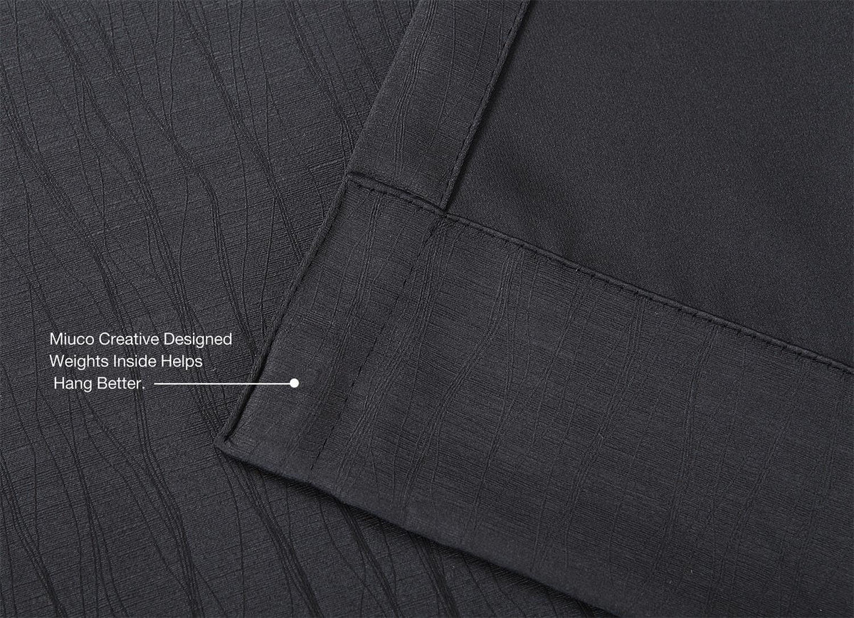 MIUCO Room Darkening Texture Linen Look Blackout Grommet Curtains for Office Set of 2 52x84 Inch Long Black