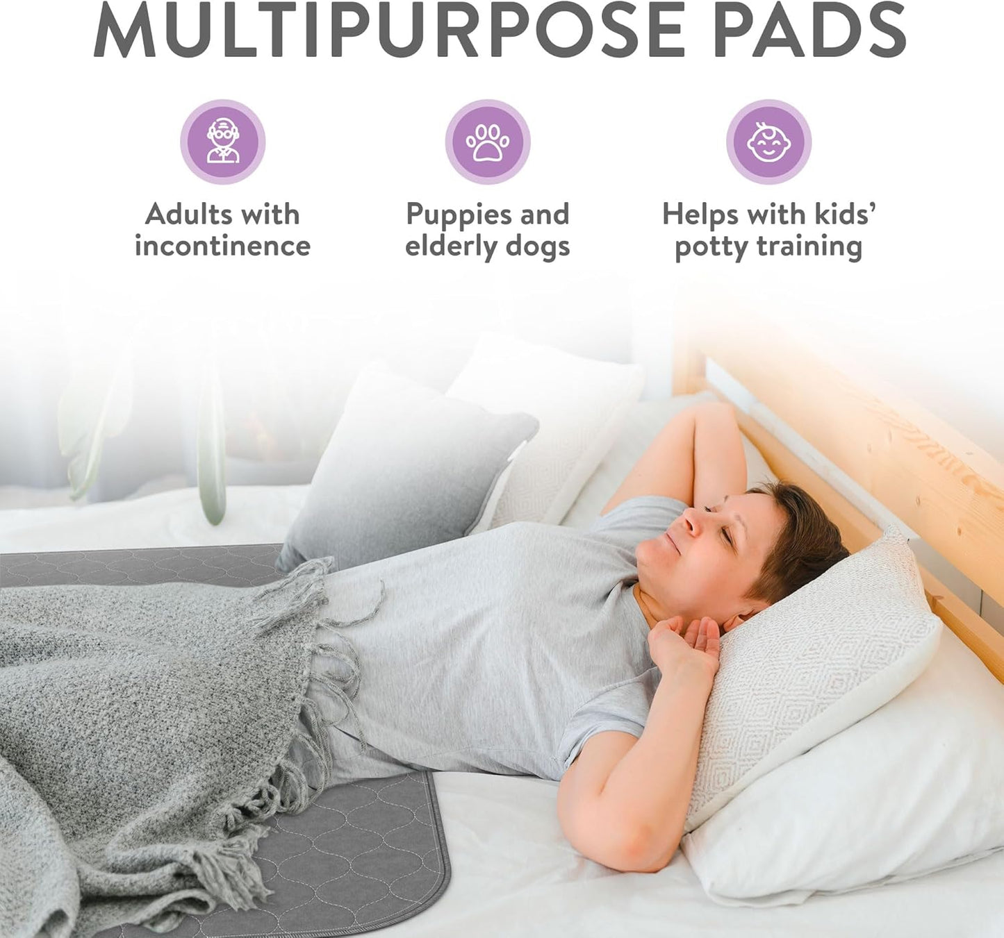 Inspire Underpads | Stain Hiding Gray Reusable Incontinence Bed Pads | Waterproof Mattress Pad | for Adults Babies and Dogs (34 X 52 - 1 Pack)