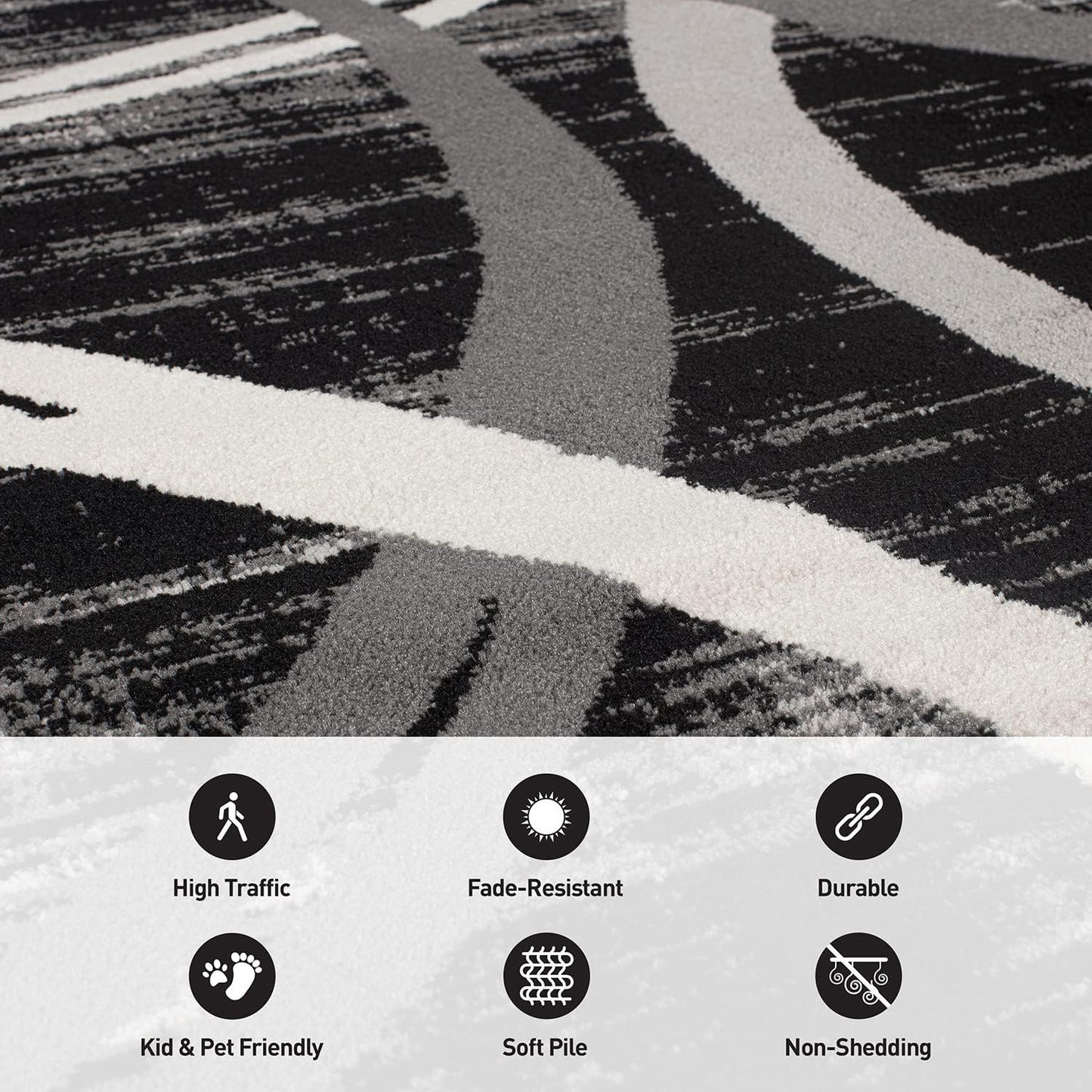 Rugshop Modern Wavy Circles Design Area Rug 8'8" x 12' Black