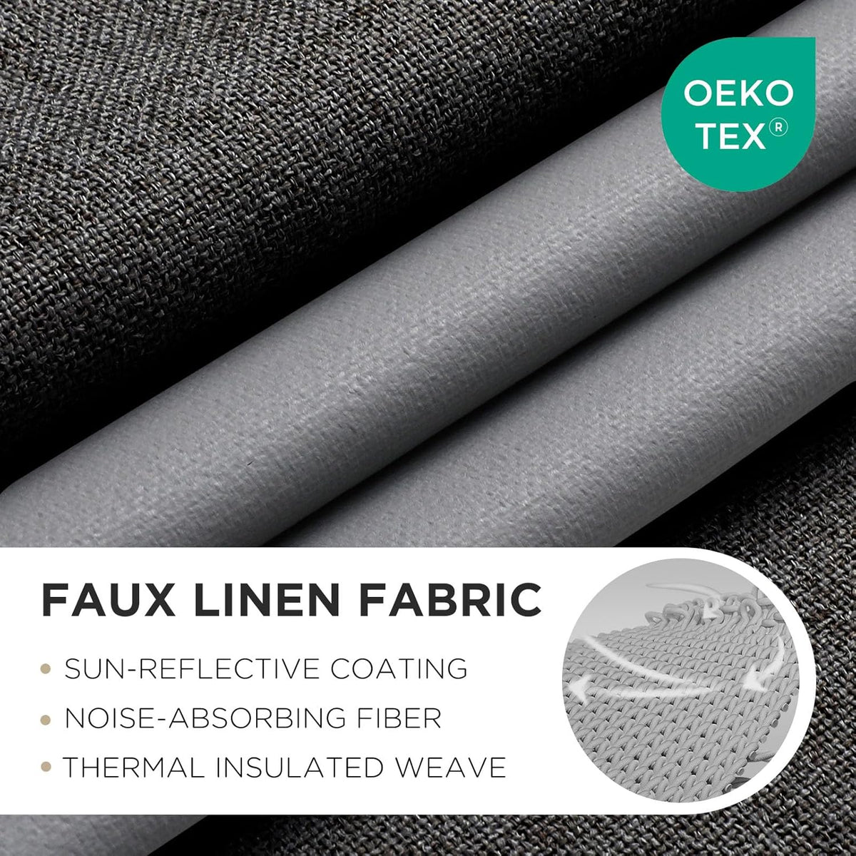 Joydeco Charcoal Grey Blackout Curtains 96 Inches Long, Curtains 96 Inch Length 1 Panel for Bedroom, Thermal Insulated Linen Black Out Curtains with Grommets(100x96, Charcoal Grey)