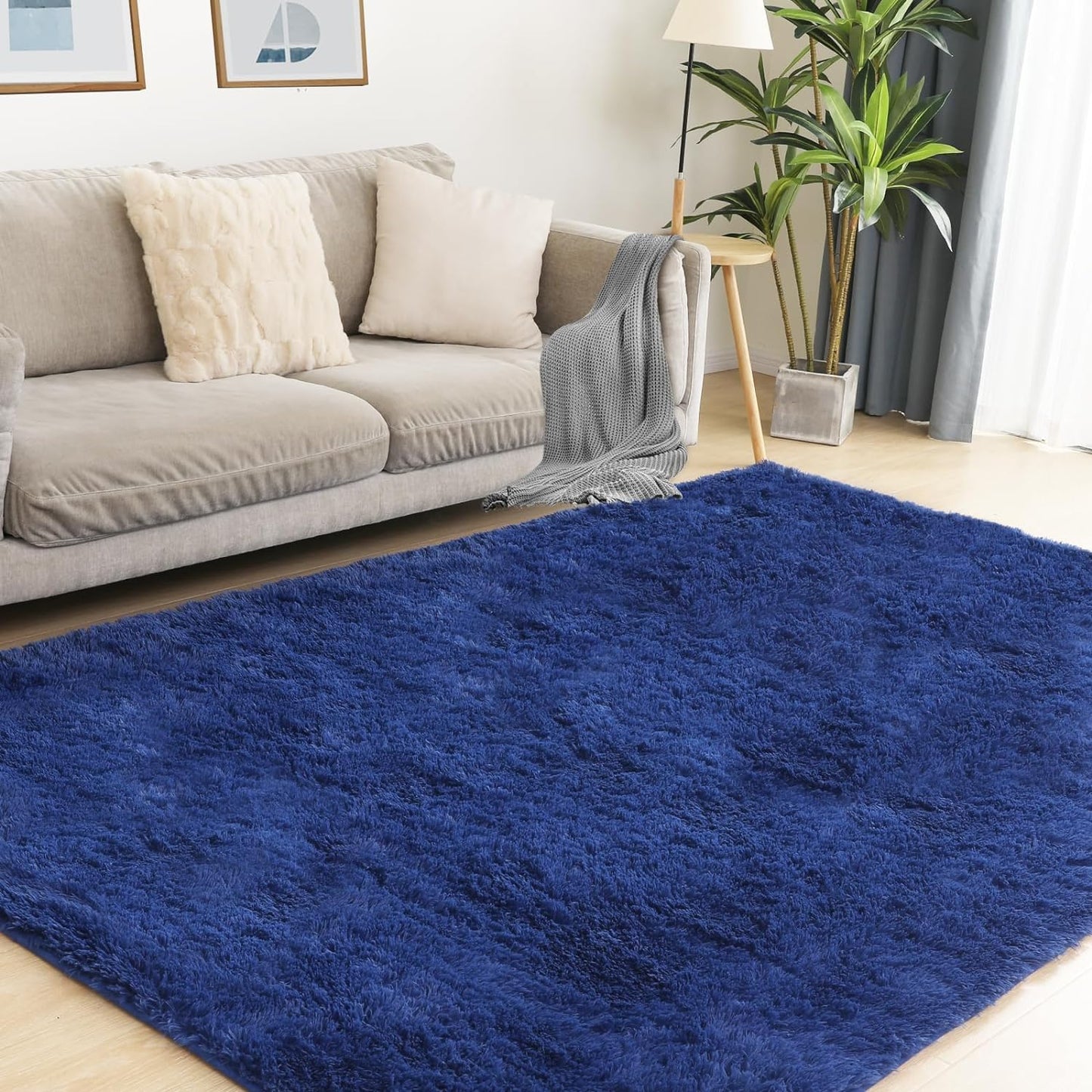 Soft 6x9 Blue Rug, Fluffy Area Rugs for Living Room, Plush Navy Area Rugs for Bedroom, Non-Slip Indoor Carpet for Nursery, Study Room, Kids Room, Room Decor