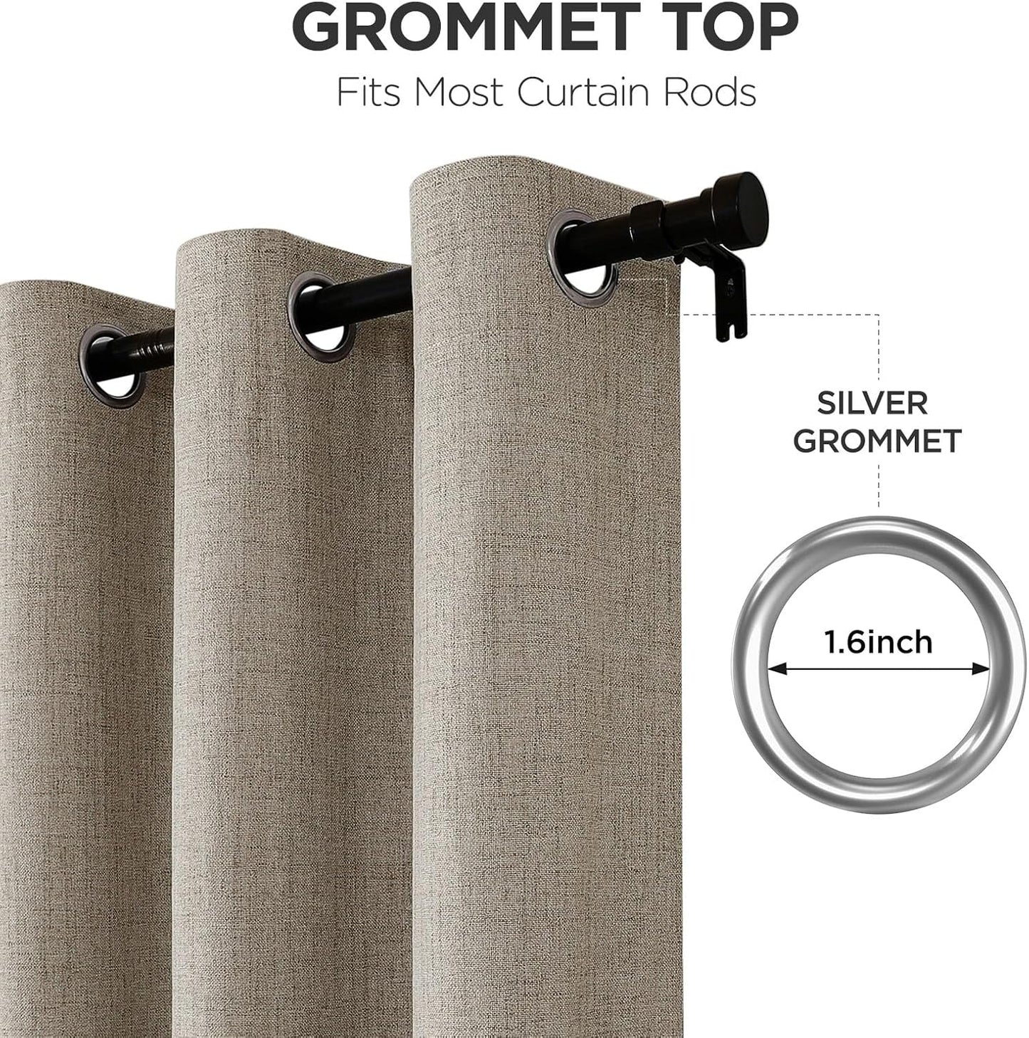 Joydeco Blackout Curtains 108 Inches Long 2 Panels Burg, Room Darkening Curtains for Bedroom, 100% Black Out Textured Thermal Drapes Privacy Protection 2 Panels Set(W52 x L108 Inch, Linen)