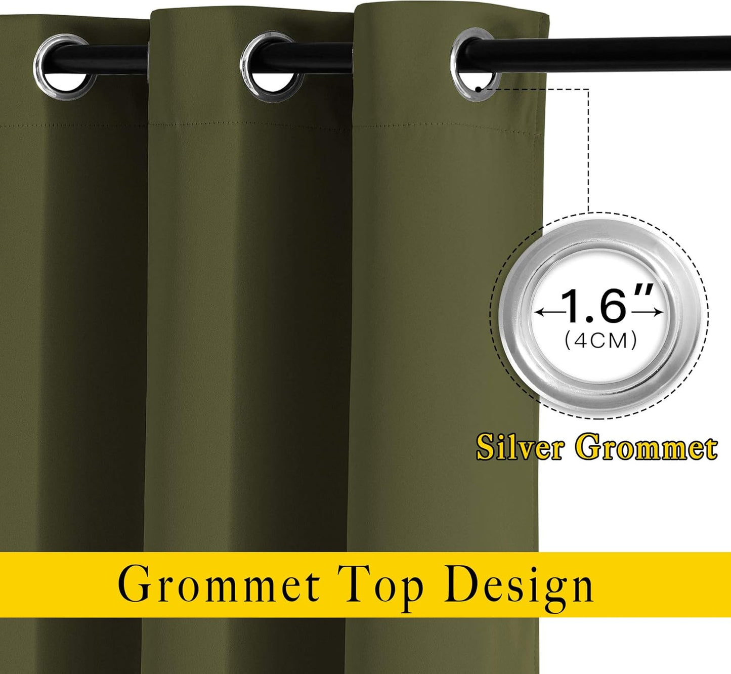 NICETOWN Olive Curtains 96 inches Long, Grommet Thermal Insulated Room Darkening Curtains Privacy Window Treatments for Boys Room/Living Room, W46 x L96, 2 Panels