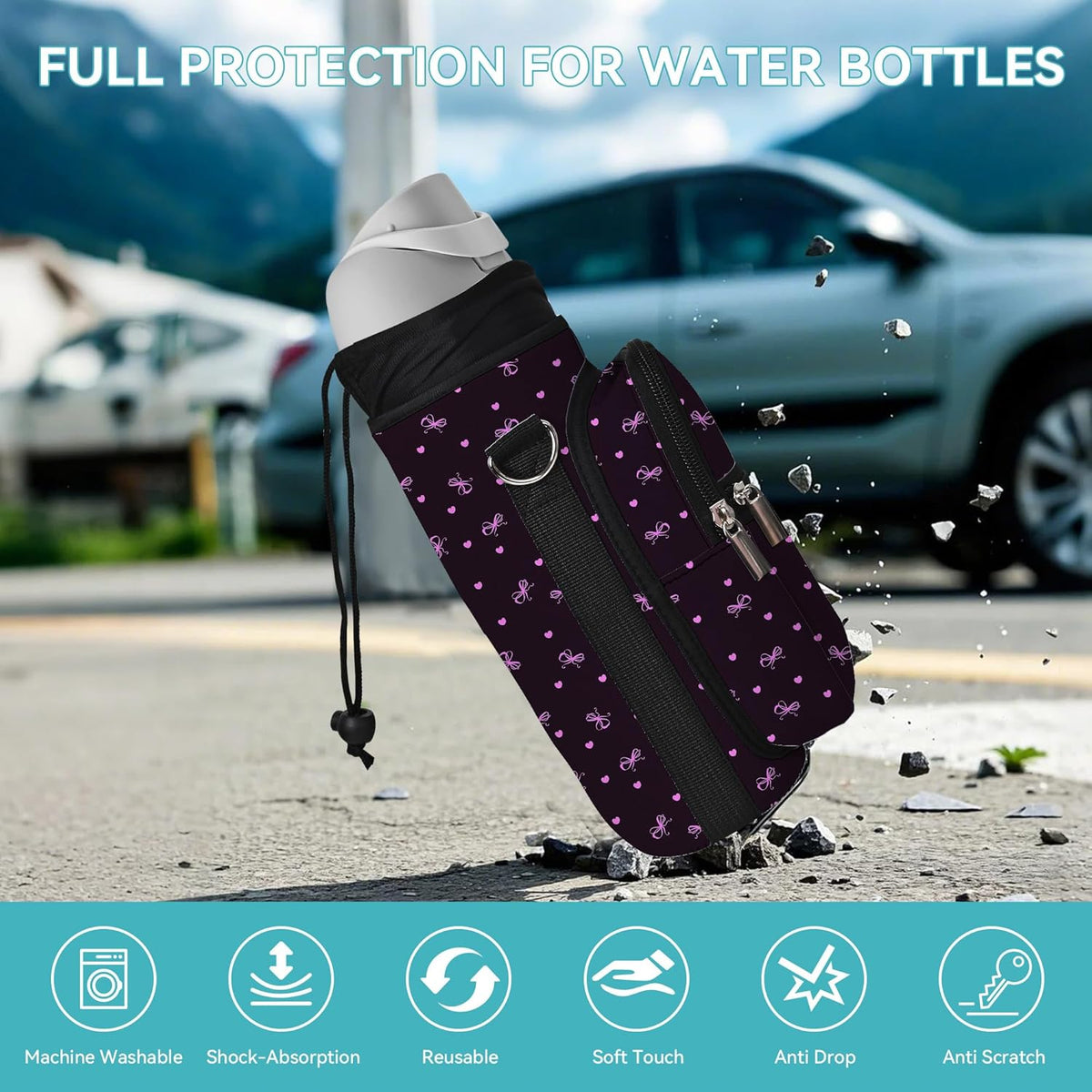 icolor Water Bottle Carrier Bag with Strap 25/32/40 oz Crossbody Bottle Holder with Phone Pocket Sling Sleeve Insulated Neoprene Water Bottle Pouch for Walking Travelling