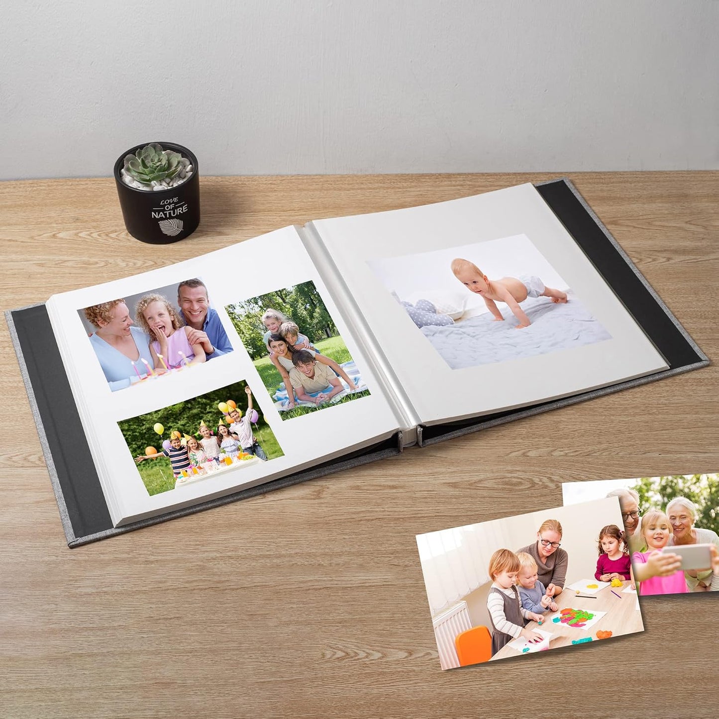 Photo Album Self Adhesive Scrapbook Album for 4×6 Pictures DIY Magnetic Linen Cover Album 30 Blank Pages for Family Wedding, Birthday, Christmas, Anniversary (Grey)