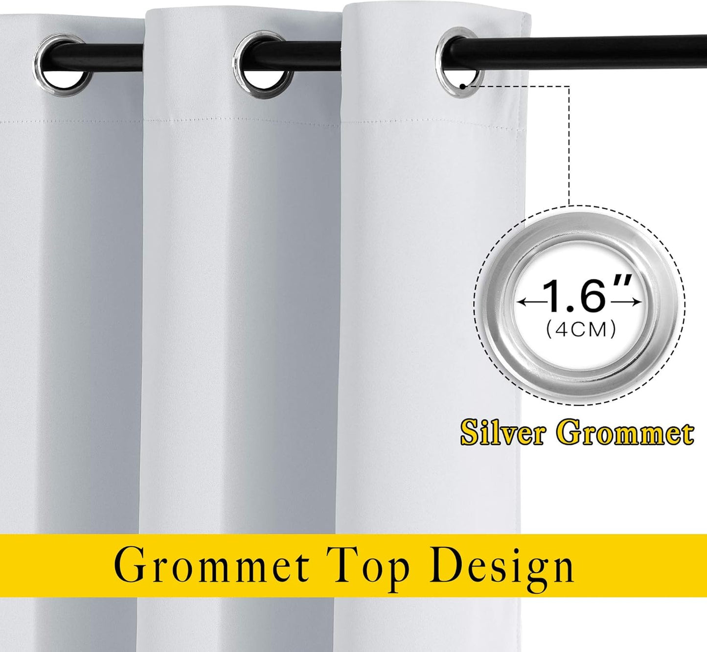 NICETOWN Room Darkening Long Curtains - (52 inches W x 120 inches, Greyish White, 2-Pack) Home Fashion Ring Top Thermal Insulated Window Treatment Drapes for Nursery