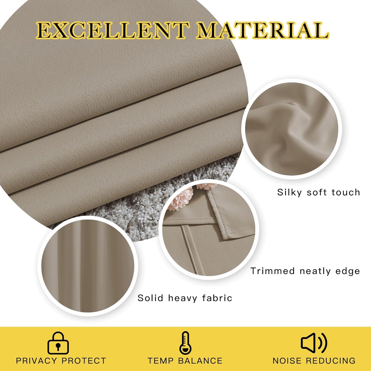 NICETOWN Bedroom Curtains Blackout Draperies - Noise Reducing Thermal Insulated Window Decorative Blackout Draperies/Drapes for Kid's Room (1 Pair, 52 x 95 inches in Taupe)