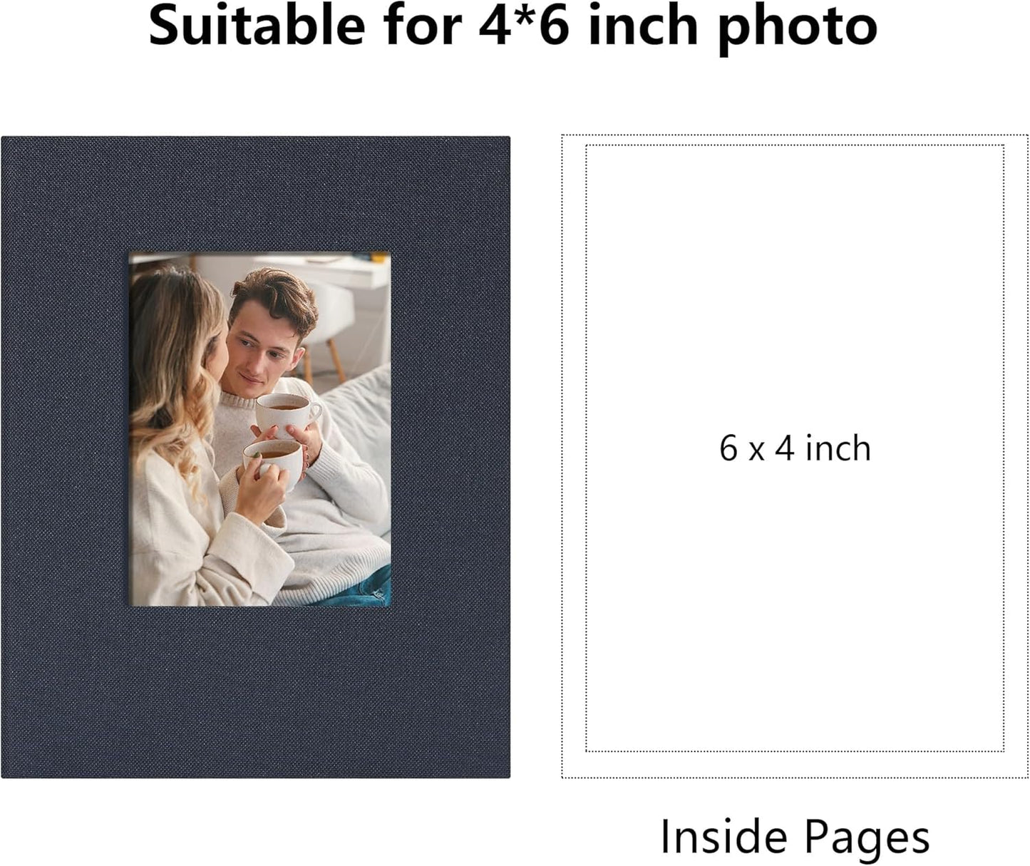 Small 4x6 Photo Album 100 Pockets Linen Cover with Front Window Portable Mini Picture Book for Family Travel Wedding and Memory Keepsake Organizer Gray Blue