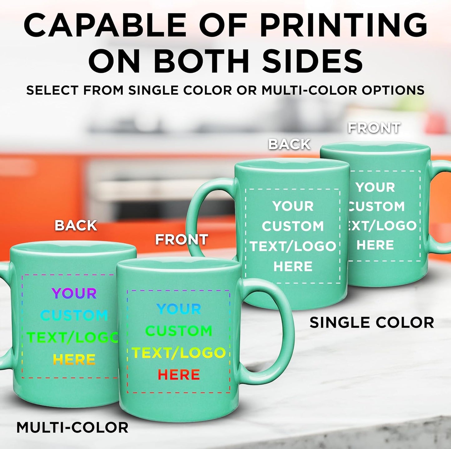 Custom Ceramic Coffee Mugs 11 oz. Set of 100, Personalized Bulk Pack - Coffee cup set, Iced coffee cup, Gaming mug - Teal