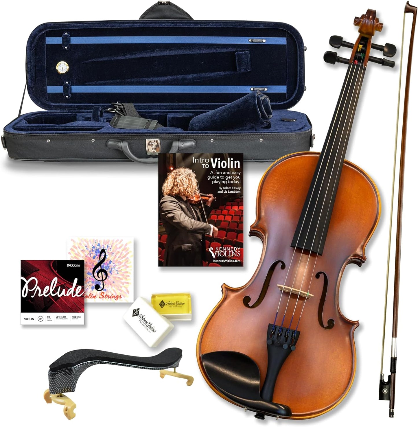 Bunnel Premier Violin Clearance Outfit 4/4 Full Size - Carrying Case and Accessories Included - Solid Maple Wood and Ebony Fittings By Kennedy Violins