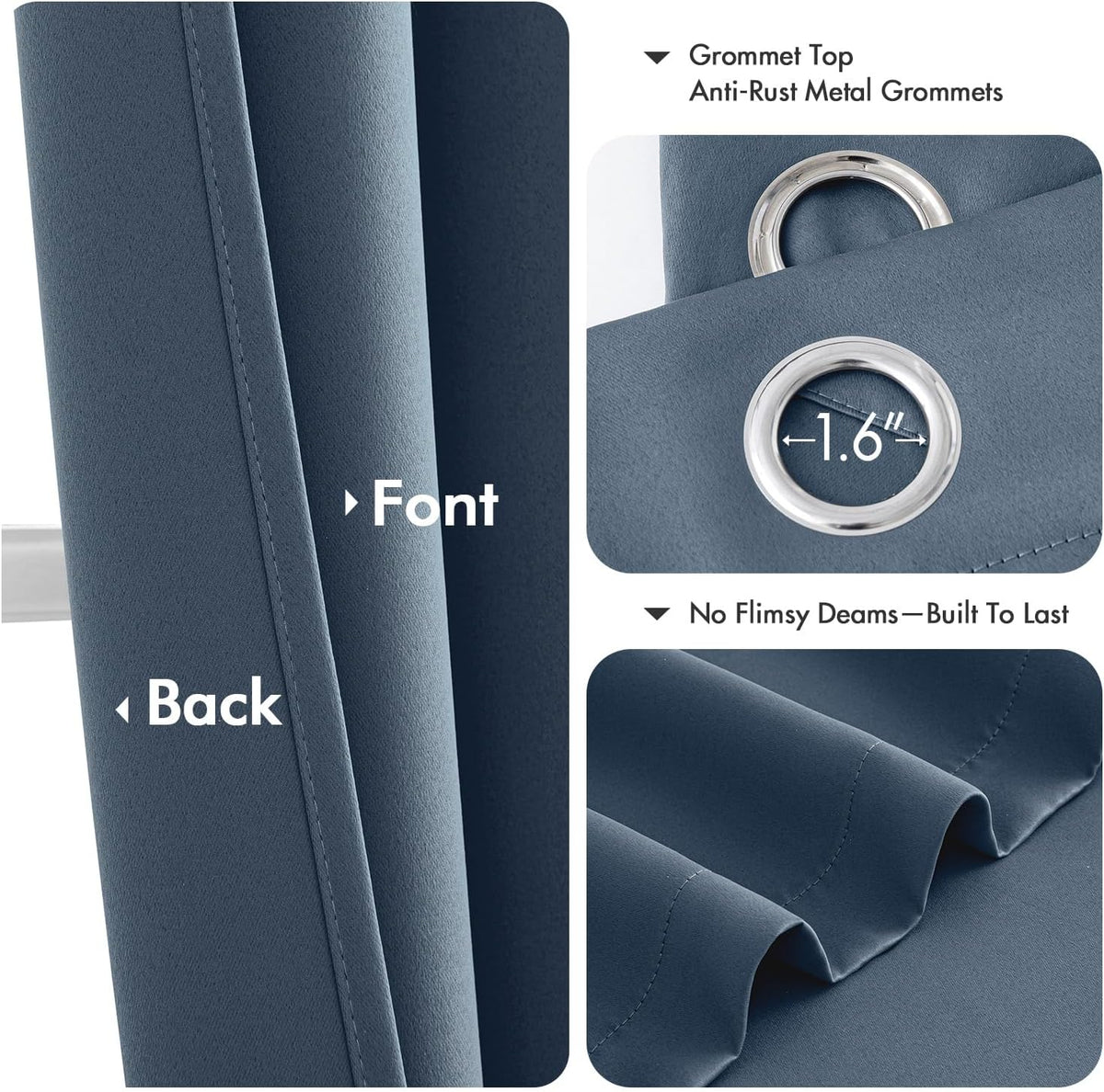 MIULEE Stone Blue Blackout Curtains for Bedroom Living Room 63 Inches Long 2 Panels, Thermal Insulated Room Darkening Drapes Solid Grommet Top Noise Reducing Light Blue Window Treatments 40x63 Inch