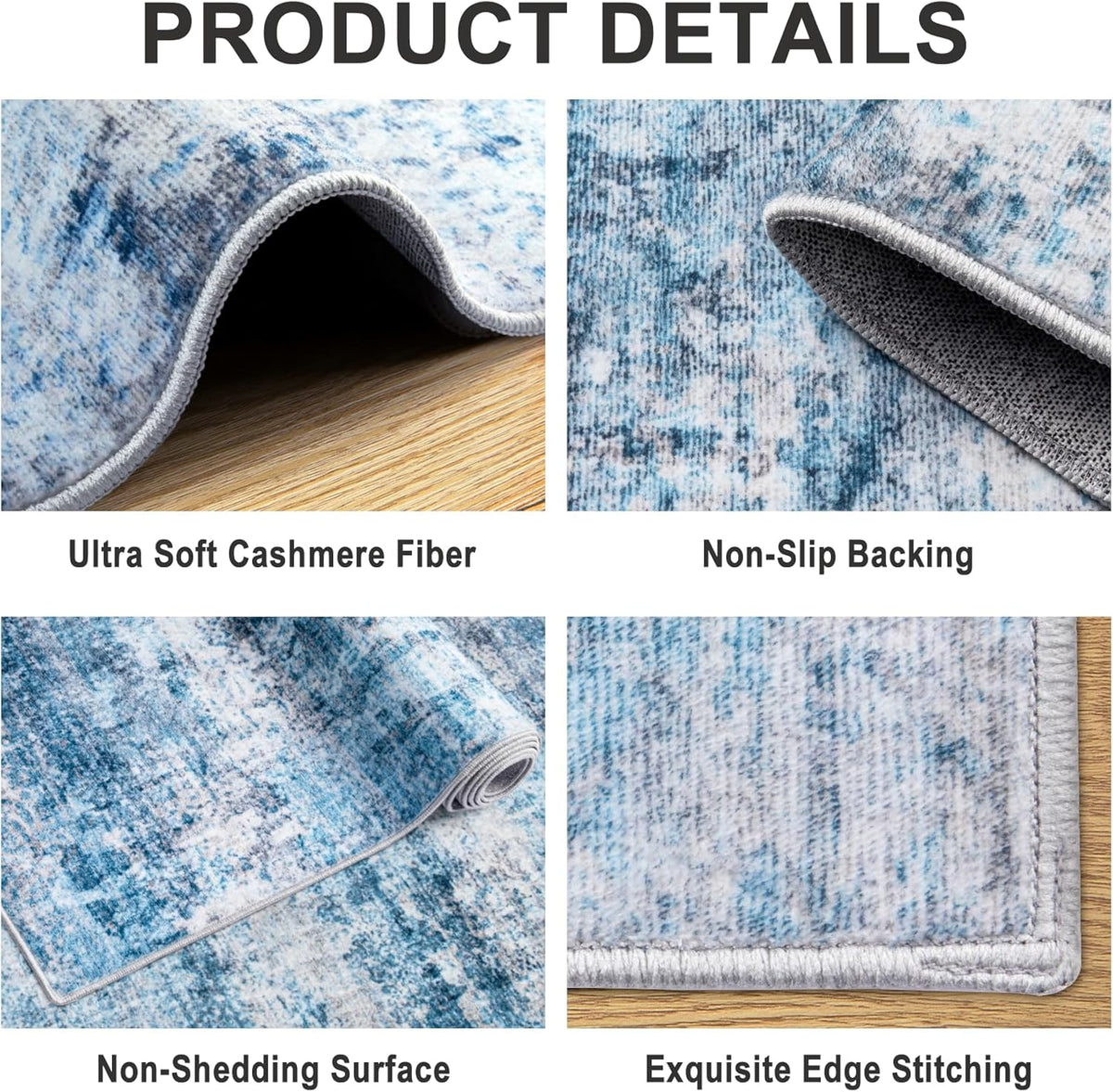 Area Rugs Living Room Rug - 4x6 Washable Modern Abstract Soft Neutral Non-Slip Carpet Large Indoor Floor Thin Carpets for Bedroom Dining Room Farmhouse Nursery Home Office Blue Grey