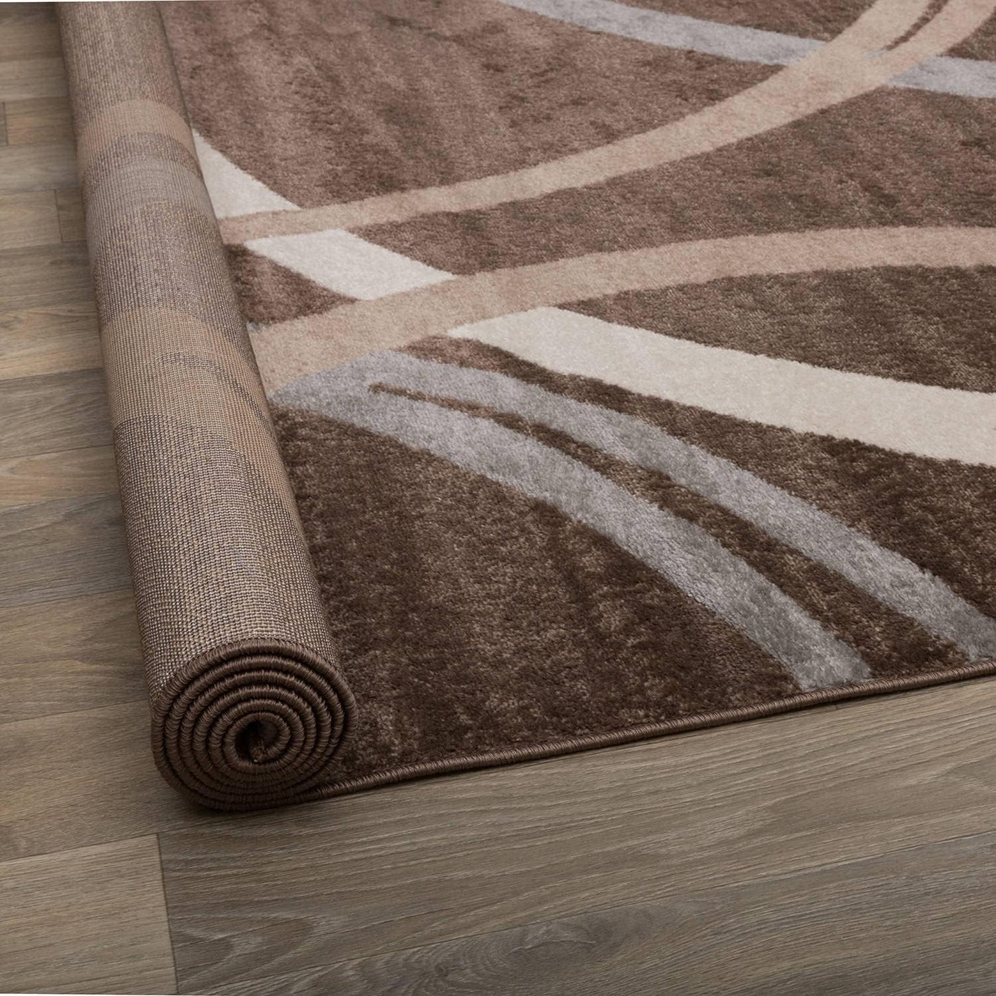 Rugshop Modern Wavy Circles Design Area Rug 10' x 14' Brown