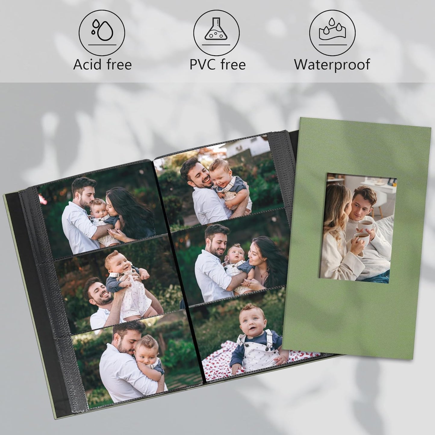 Photo Album 4x6 Pictrues 300 Pockets Linen Cover with Front Window Large Picture Book for Family Travel Wedding and Memory Keepsake Organizer White