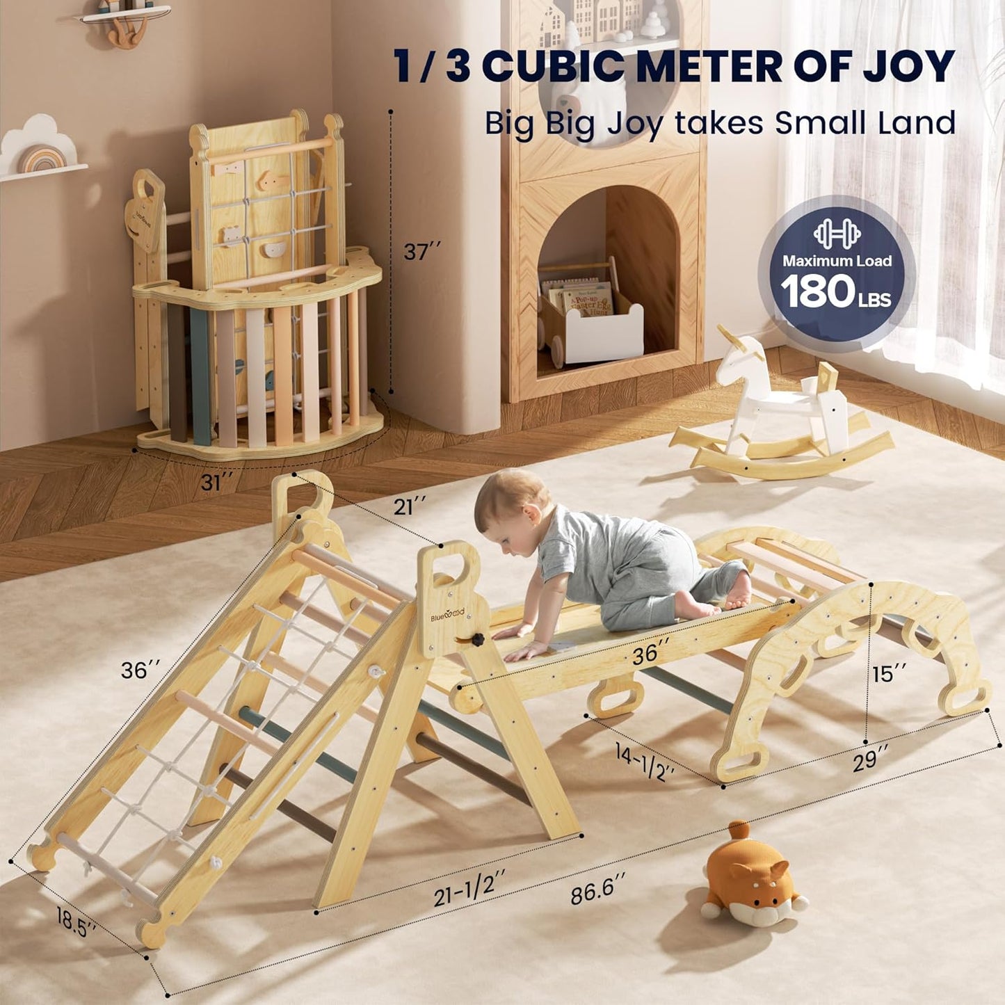 BlueWood 2025 8-in-1 Pikler Triangle Climbing Set Toddler Toys Indoor Baby Jungle Gym Climber Playground for Kids - Mauve Pink