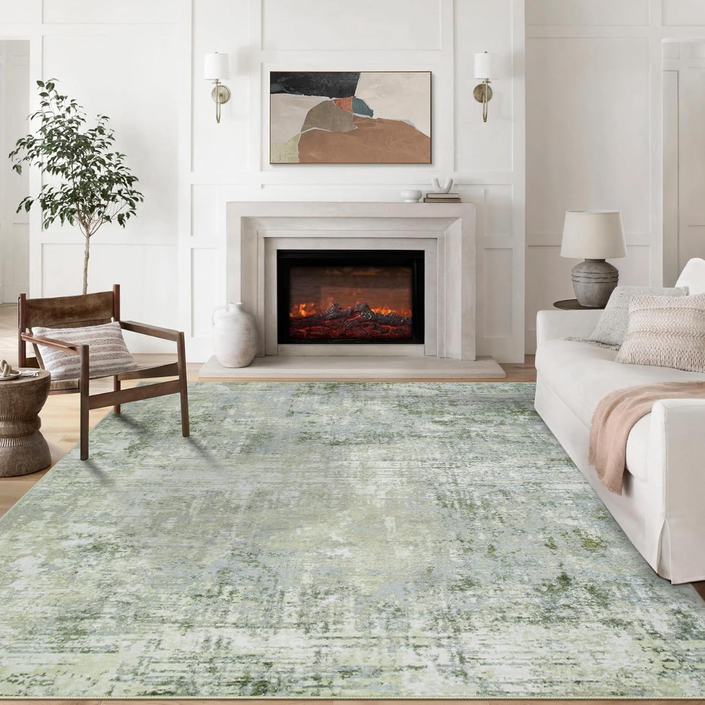 8x10 Area Rugs for Living Room Rug Washable: Modern Large Rug for Dining Room Bedroom Carpet Non Slip 8 by 10 Indoor Abstract Nursery Home Office Green