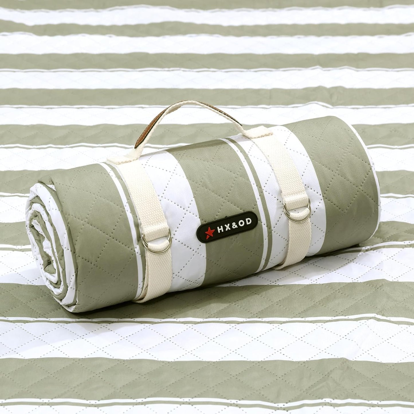 HX&OD Outdoor Picnic Blanket Extra Large, 80”x60” Waterproof Picnic Mat Foldable Camping Blanket Portable with Carry Strap for Beach Mat (Green)