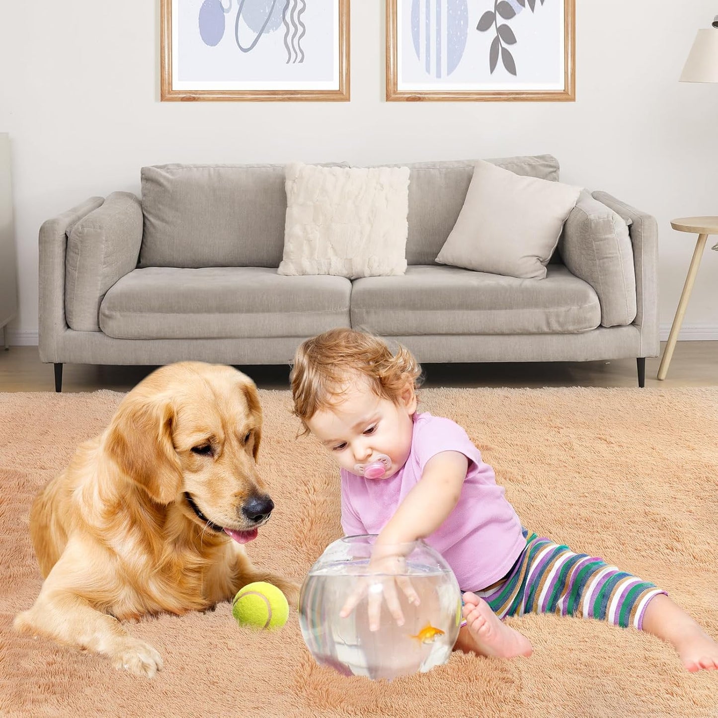 Luxury 4x6 Area Rug, Ultra Soft Rugs for Living Room, Plush Carpet Rugs for Bedroom, Non-Slip Indoor Rug for Nursery, Study Room, Playroom, Home Decor, Camel
