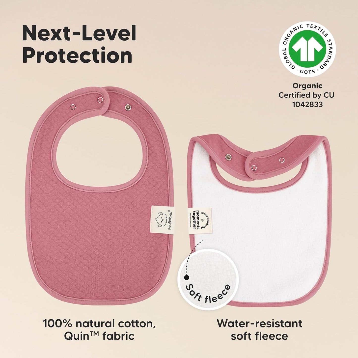 8-Pack Organic Baby Bibs for Girls, Boys - Quilted Cotton Cloth Baby Drool Bibs for Drooling and Teething Toddler, Newborn, Infant, Soft & Super Absorbent (Rosewood)