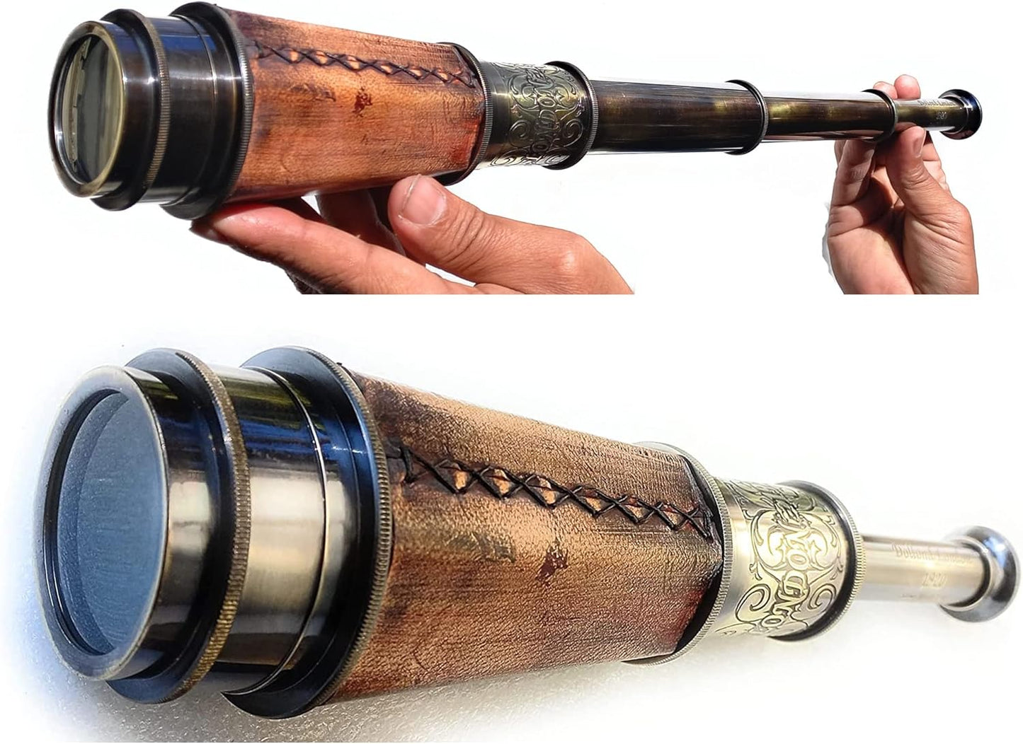 Vintage Spyglass Telescope for Adult Boys & Men - Pirate Scope Scouts Prop Ship Captain Cosplay Costume Gift for Communion Baptism (Spyglass 18")