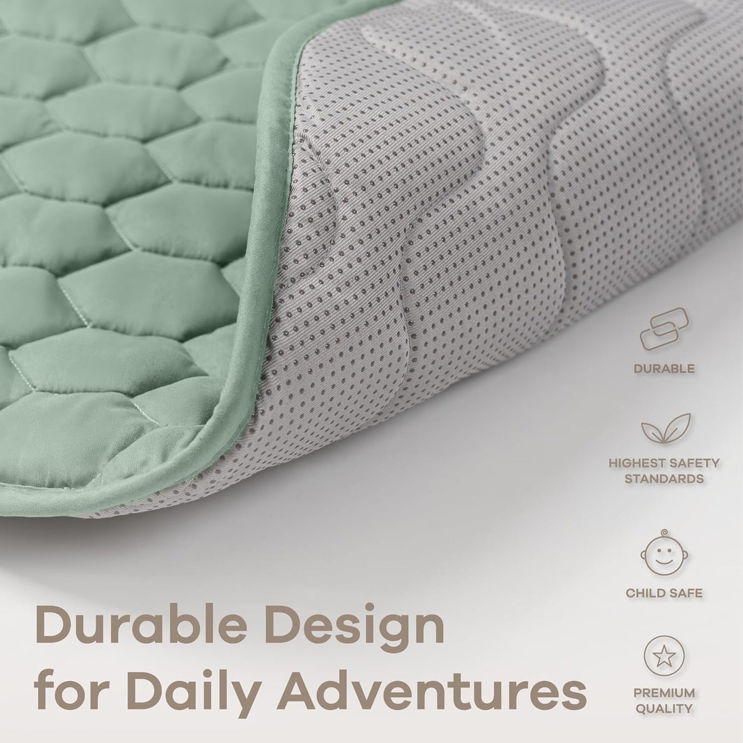 Comfy Cubs Rectangle Kids Play Mat - Small 36 x 60 inches Soft Quilted Baby Floor Mat with Non-Slip Bottom - Plush Design for Toddlers' Playtime and Relaxation - Comfortable and Durable - Fern