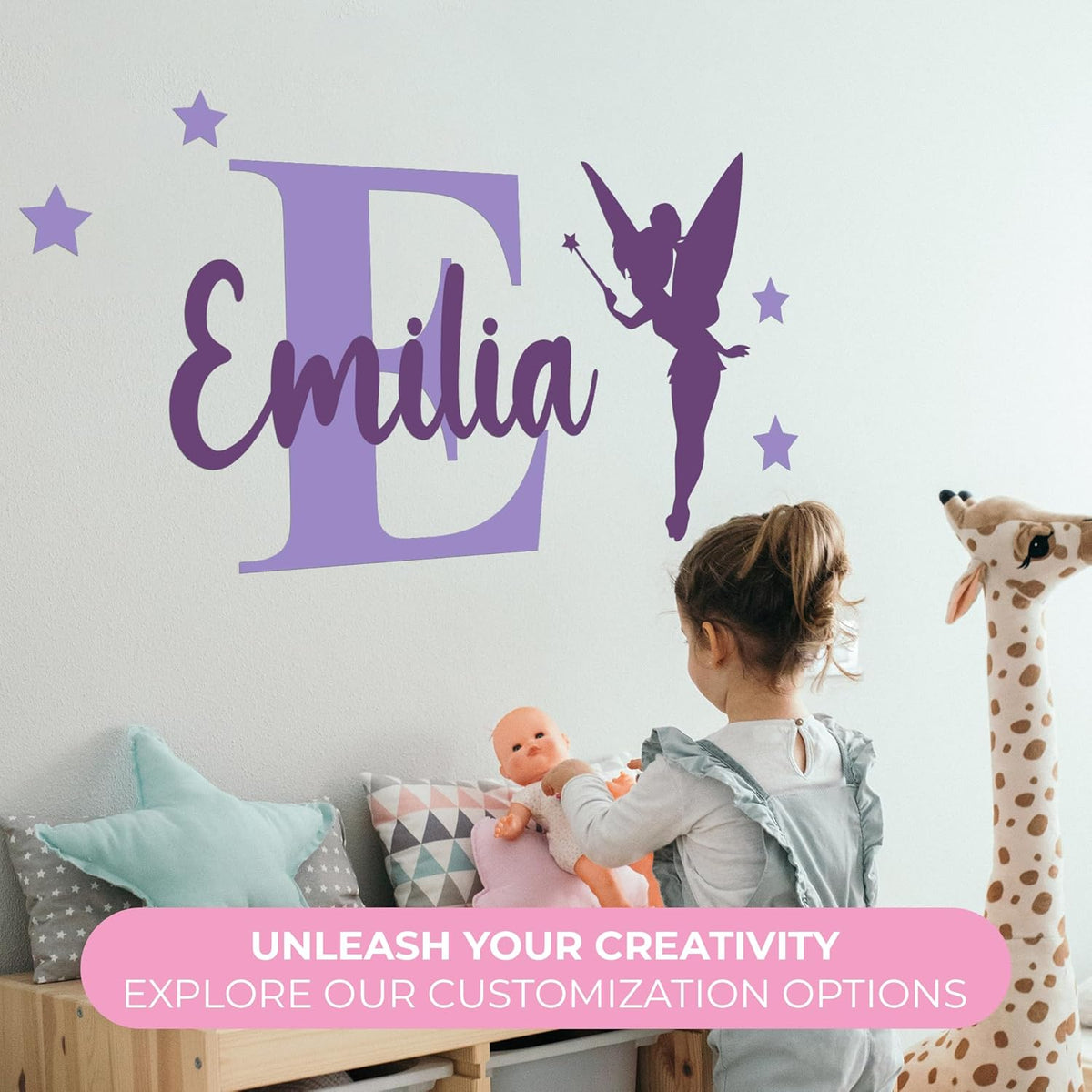 CRYPTONITE Personalized Name & Initial Tinkerbell Vinyl Wall Decals - Baby Girl Bedroom Decor - Fairy & Princess Wall Decals (A. Tinkerbell)