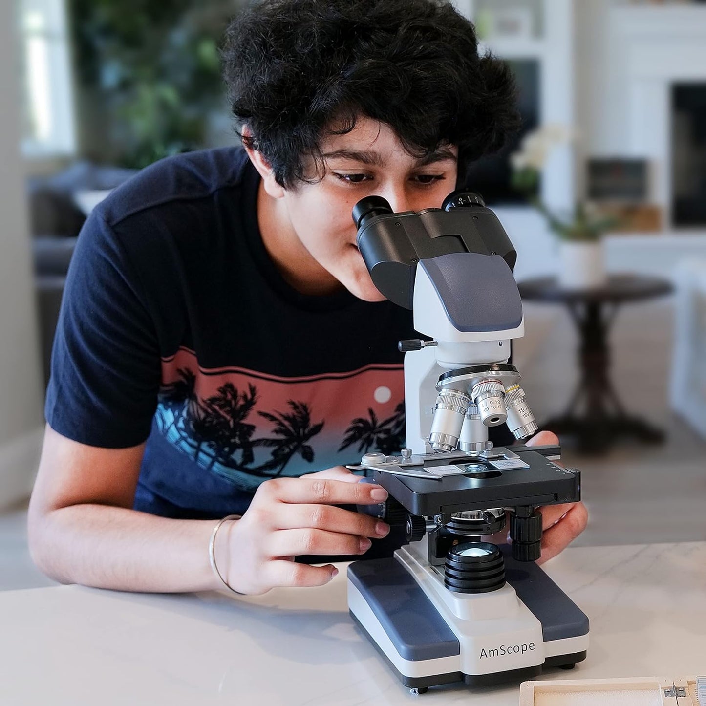 AmScope B120C-WM-PS100 Siedentopf Binocular Compound Microscope, 40X-2500X Magnification, Brightfield, LED Illumination, Abbe Condenser, Double-Layer Mechanical Stage, Includes Book and Set of 100 Prepared Slides