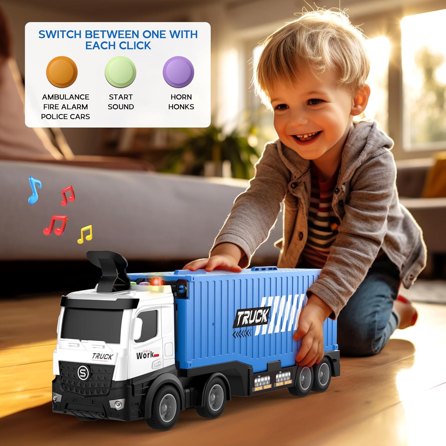 Carrier Truck Race Track Toddlers Toys, Foldable 3 Layer Track Playset, Toy Truck Transport Car Carrier & 8 Race Cars, Truck Car Kids Toys Xmas Gifts for Age 3 4 5 6+ Years Old Boys Girls