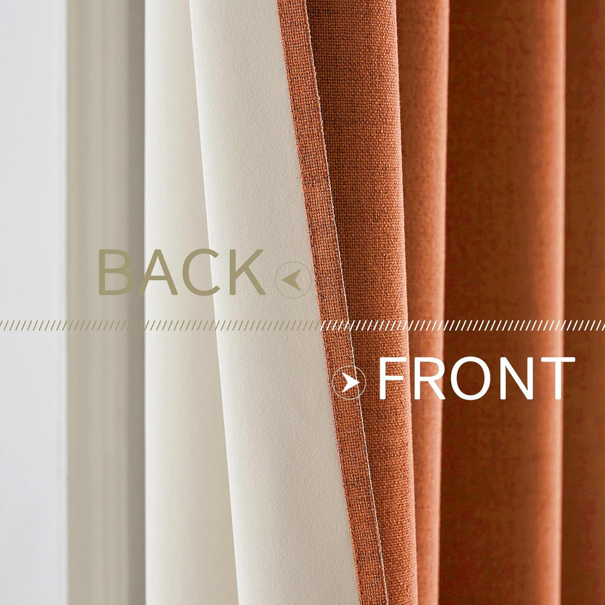 MIULEE 100% Blackout Linen Curtains for Bedroom Thermal Insulated Orange Grommet Room Darkening Curtains & Drapes Fall Decor for Living Room Nursery 52 x 84 Inch (2 Panels)