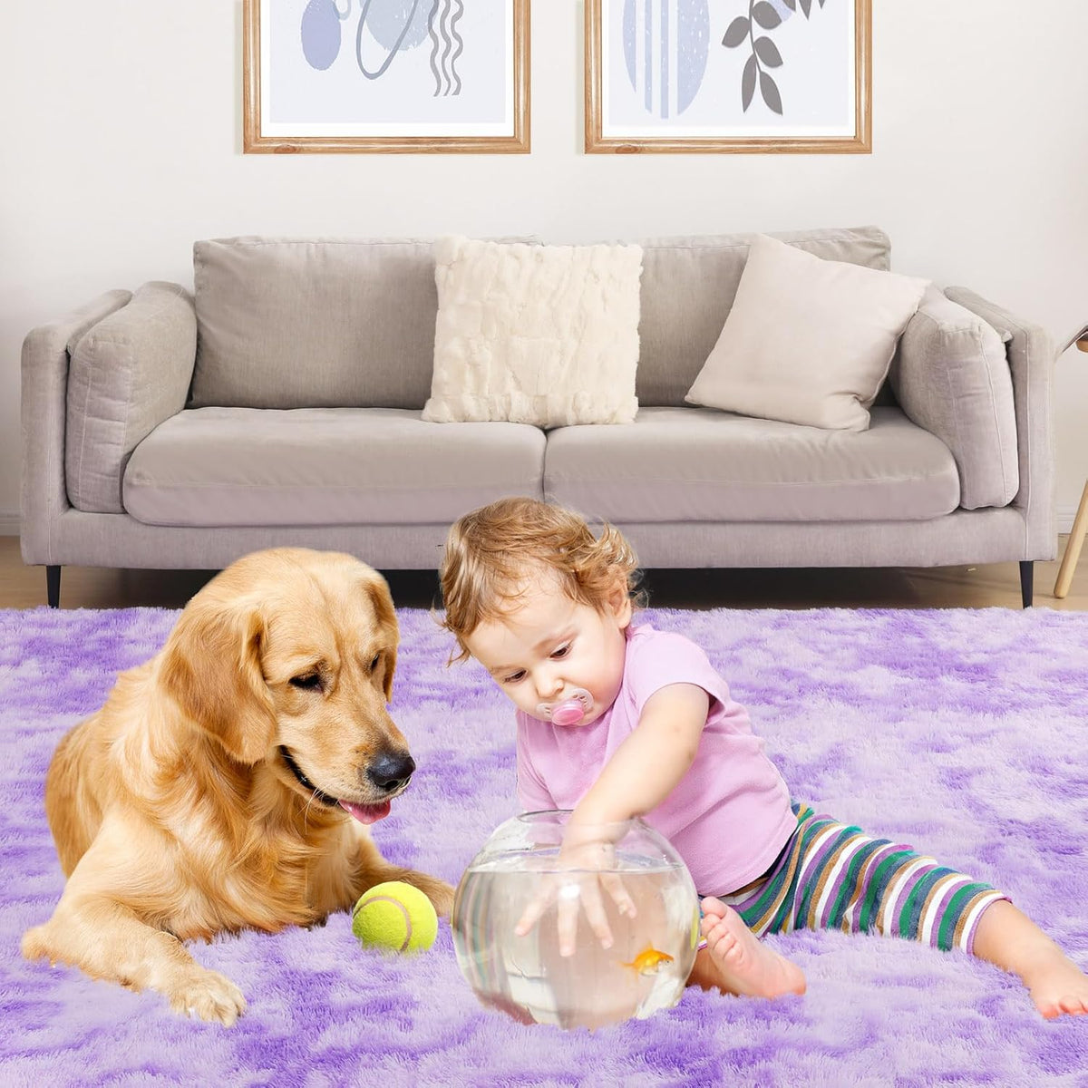 Area Rugs 8x10, Fluffy Rugs for Living Room, Ultra Soft Rugs for Bedroom, Non-Slip Indoor Carpet for Nursery, Kids Room, Playroom, Home Decor, Tie-Dyed Purple