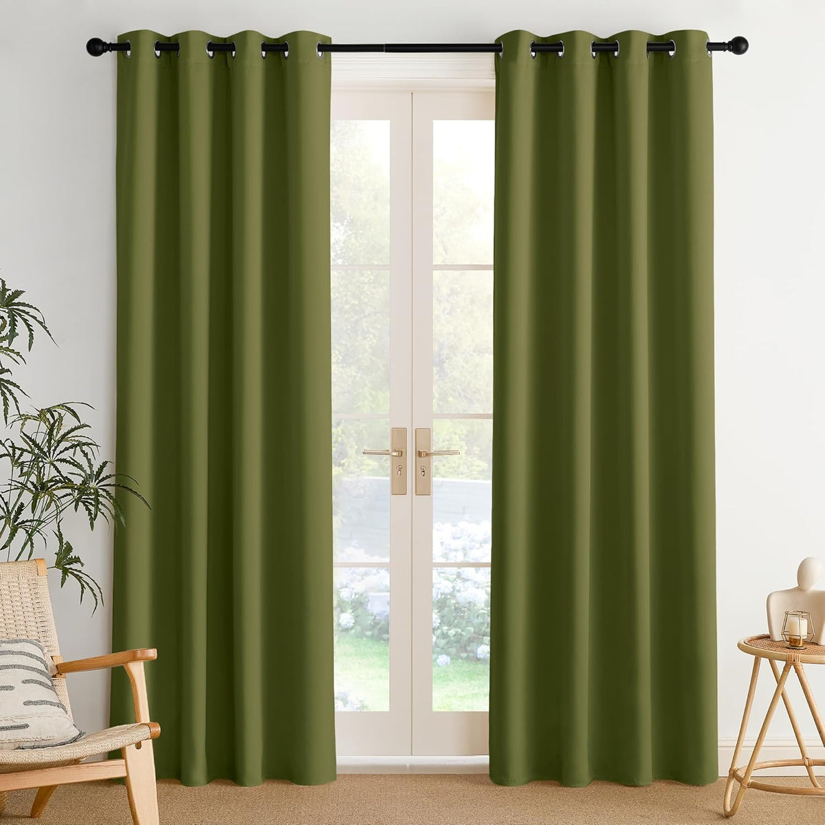 NICETOWN Olive Green Curtains for Living Room 84 inches Long 2 Panels, Thermal Grommet Curtains for Living Room, Noise Reducing Privacy Window Treatment Shades for Nursery, Laundry Patio, W52