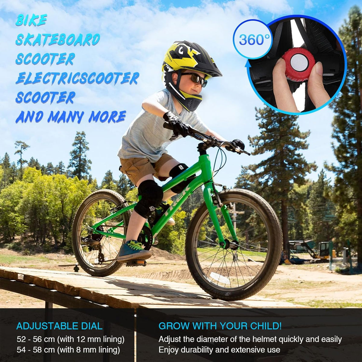 Lixada Kids Bike Helmet Adjustable Detachable Full Face Helmet for Cycling Helmet for Children Bicycle, Skateboard, Scooter, Protective Gear (20.5-22 Inches)