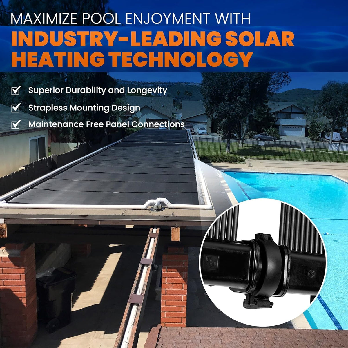 Industrial Grade Solar Pool Heater DIY Kit - Superior High-Wind Strapless Mounting System & Maximum Freeze Resistance (9-4'x7.5' / 270 Square Feet)