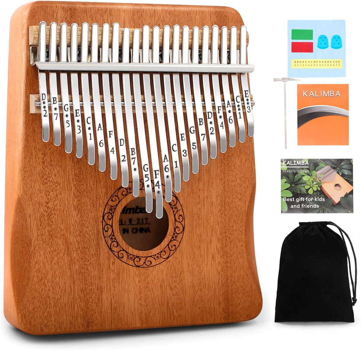 Kalimba Thumb Piano,YUNDIE Portable 21 Keys Mbira Finger Piano with Tune Hammer and Study Instruction,Musical Instruments Gift for Kid Adult Beginners Professional(Brown)