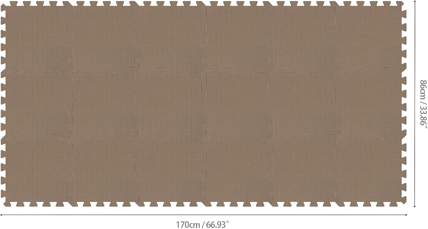 qqpp EVA Rubber 18 Tiles Interlocking Puzzle Foam Floor Mats - Baby Play Mat for Playing | Exercise Mat for Home Workout. Brown. QC-Fb18N