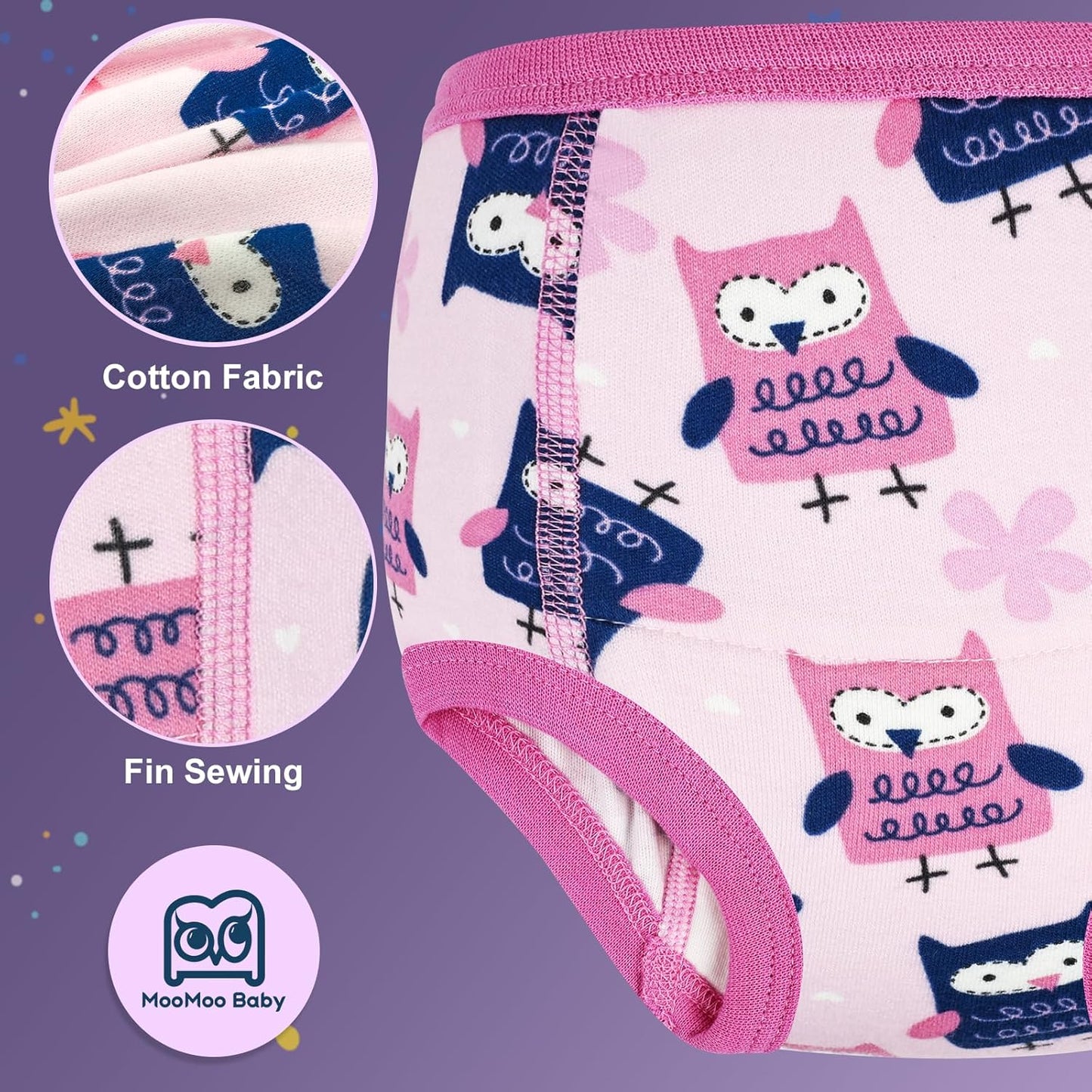 MooMoo Baby Absorbent Potty Training Pants 8 Packs Cotton Training Underwear for Girls 2T