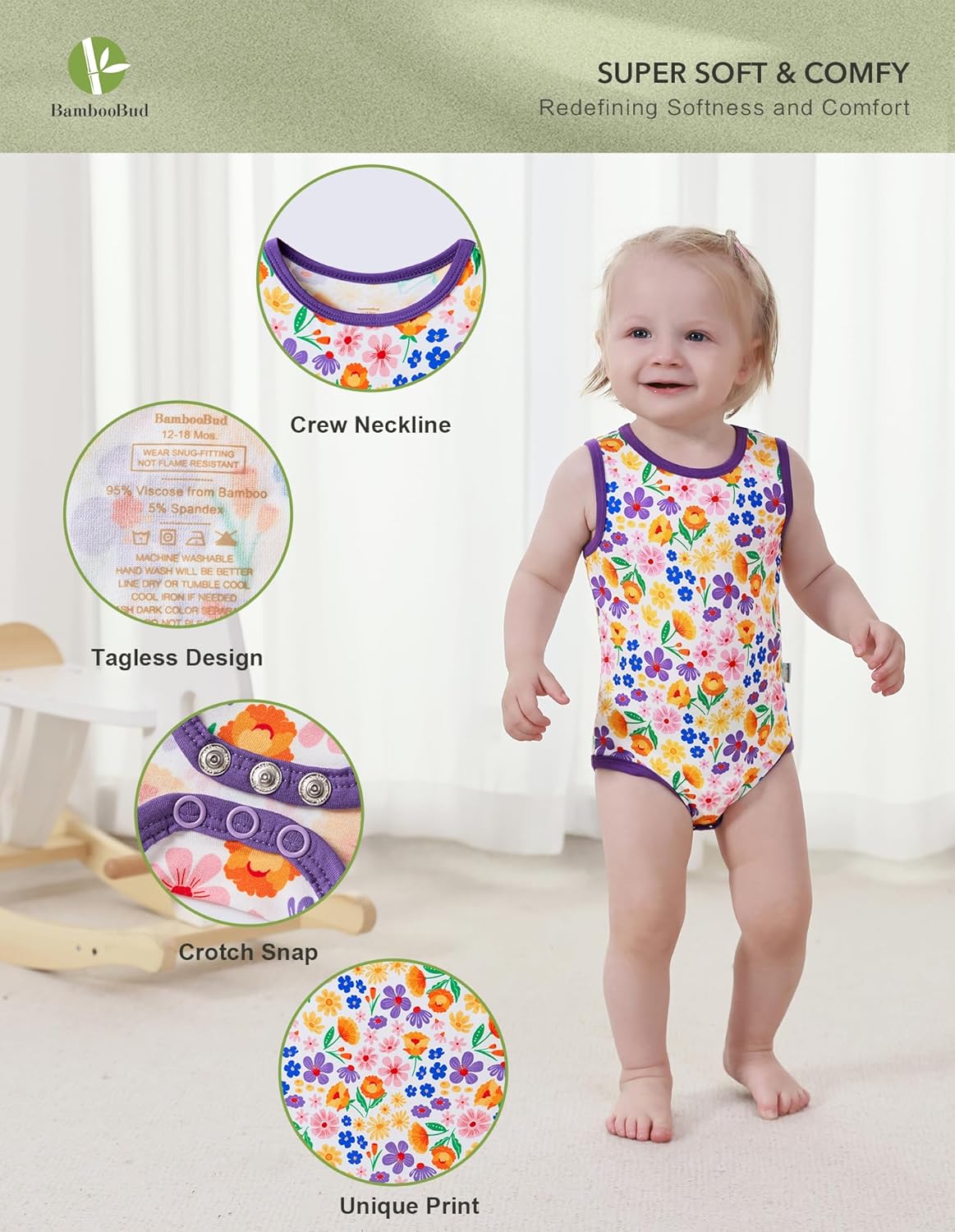 Baby Boy Girl Pajamas Toddler Infant Unisex Sleeveless Sleep Bodysuit Sleepwear Newborn Snap Snug Fit 3-Pack