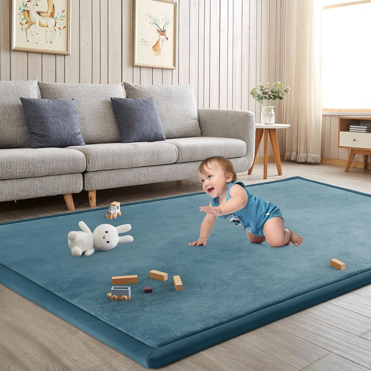Baby Play Mat for Floor Tummy Time Mat Nursery Rug Muscle Mat Area Rug Playroom Rug Tatami Mat 6'7"x5'11" Memory Foam 1.3" Thick Crawling Mat For Babies,Toddlers, Infants, Kids,Floor Mat(Green)