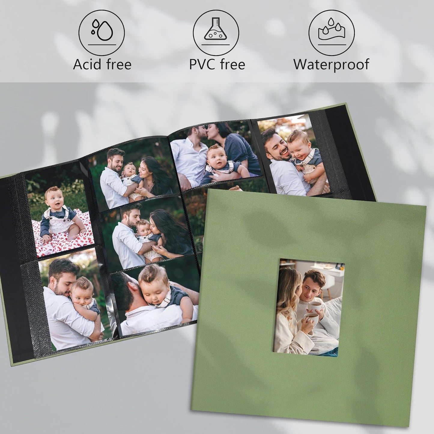Photo Album 4x6 Pictrues 600 Pockets Linen Cover with Front Window Large Picture Book for Family Travel Wedding and Memory Keepsake Organizer Light Green
