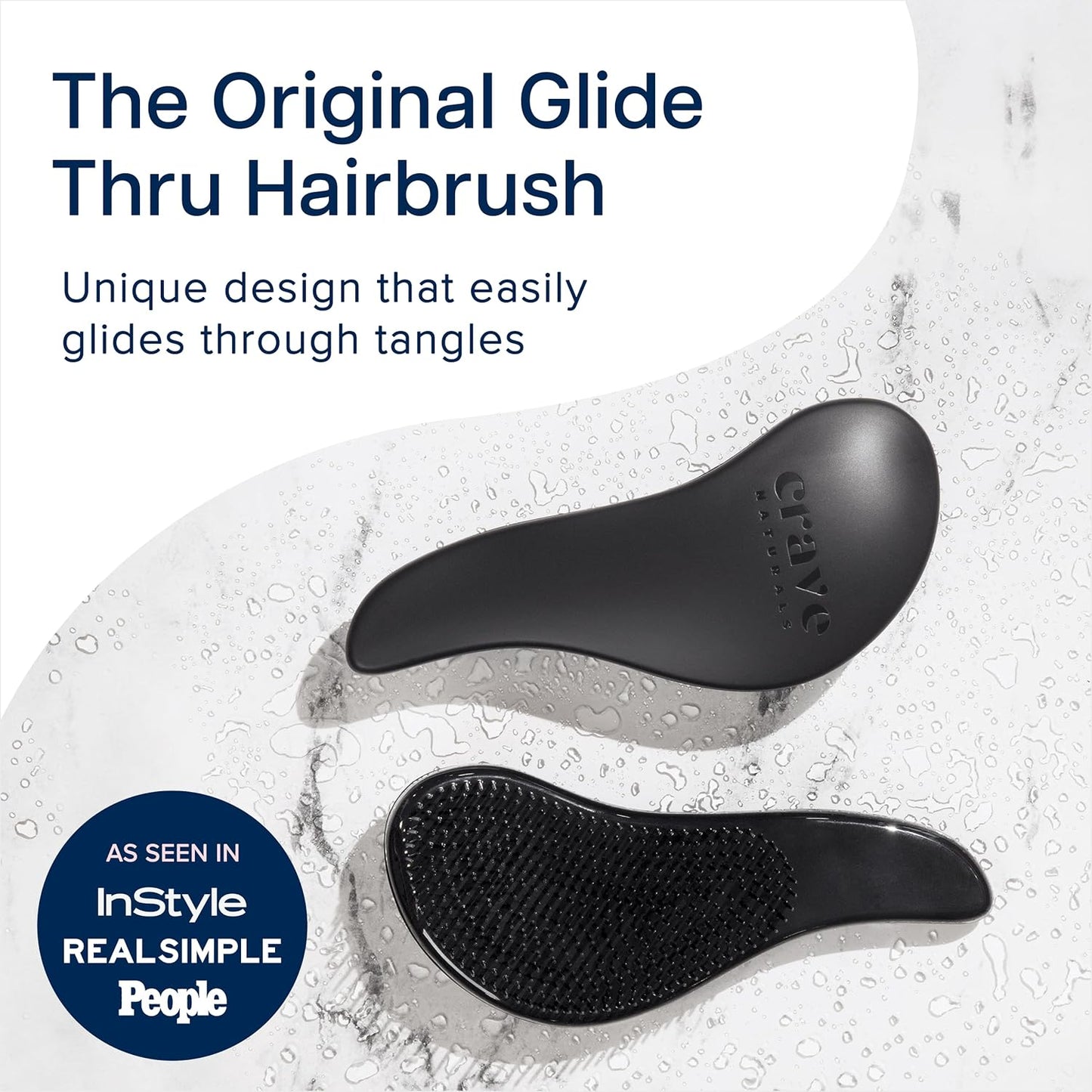 Crave Naturals Glide Thru Detangling Brush, Detangler Brush for Curly, Straight, Wet and Dry Hair Comb for Adults and Kids, Hair Accessories for Women, Black
